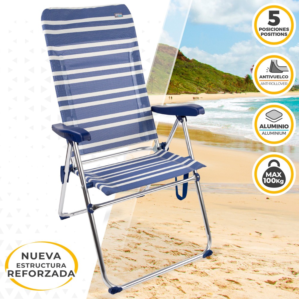 Saving Pack 2 Cadeiras De Praia Anti-queda Multiposições Mykonos 47x66x108 Cm Aktive | Sport Zone MKP