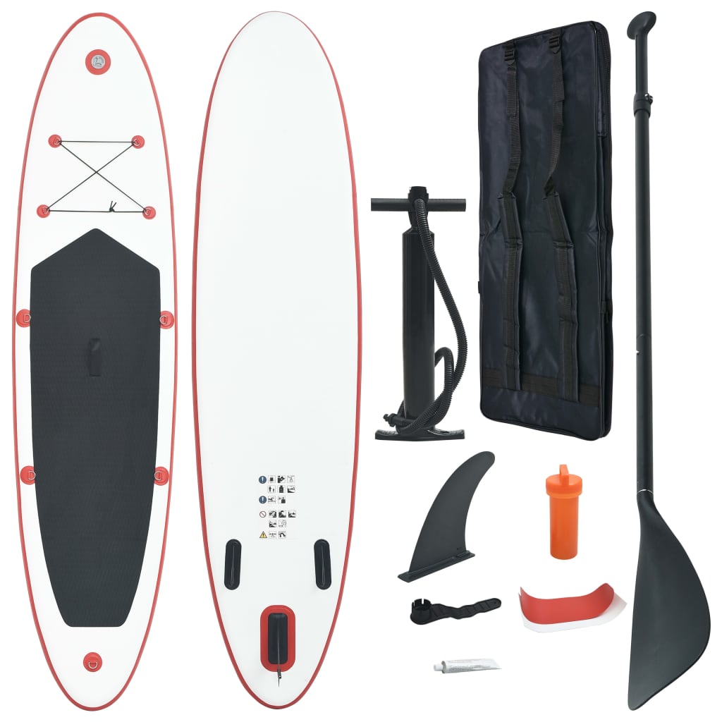 Set Tabla Paddle Surf Inflable Sup Vidaxl 360 Cm Largo - blanco-rojo - 