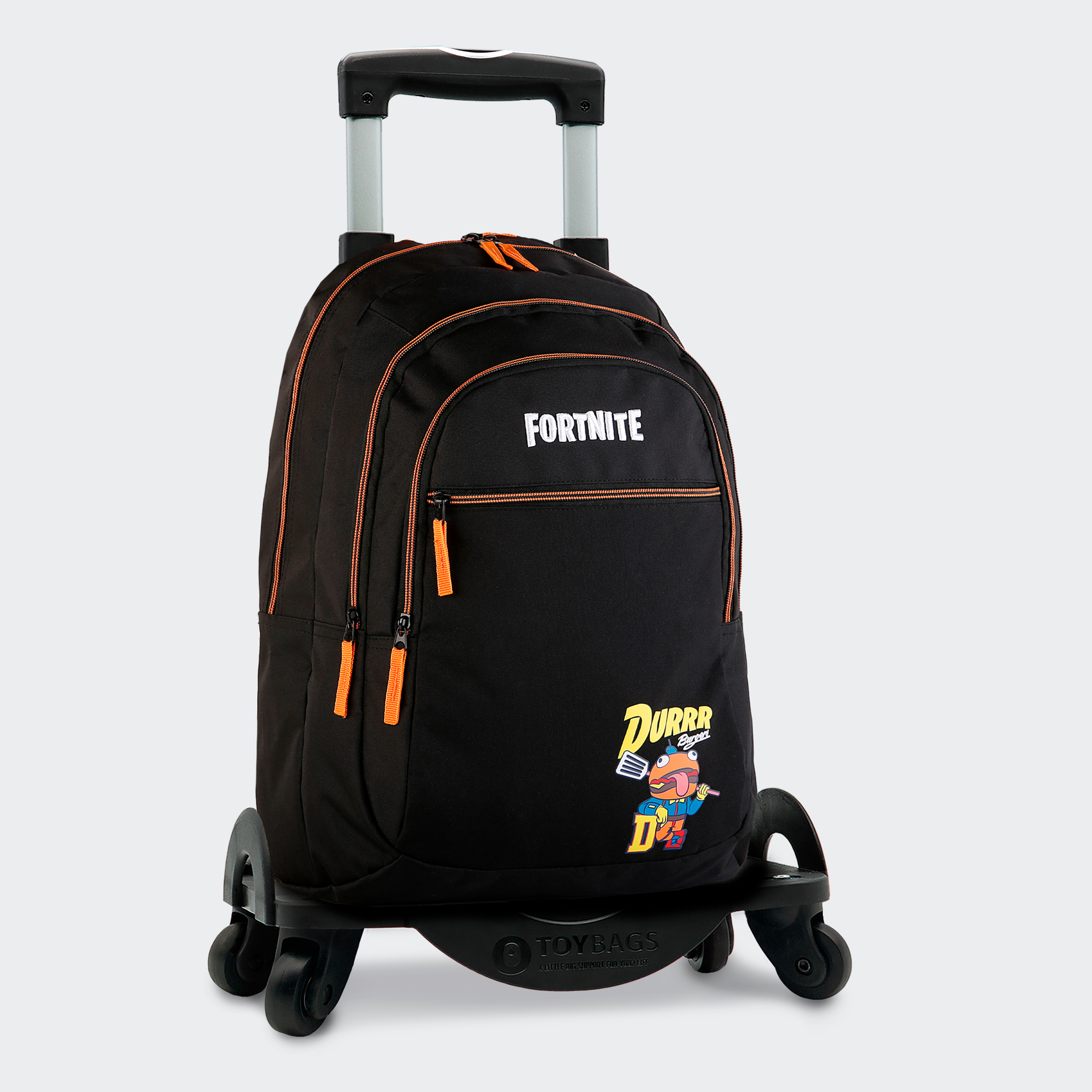 Mochila Escolar Fortnite Durrr  Primaria Doble Compartimento + Carro Toybags Con 4 Ruedas Giratorias