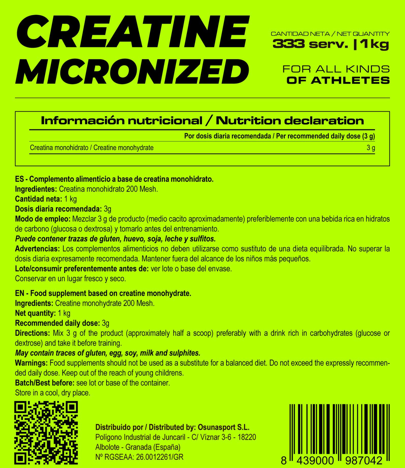 Creatina Micronizada 200 Mesh - 1kg De Masmusculo Fit Line Sabor Neutro  MKP