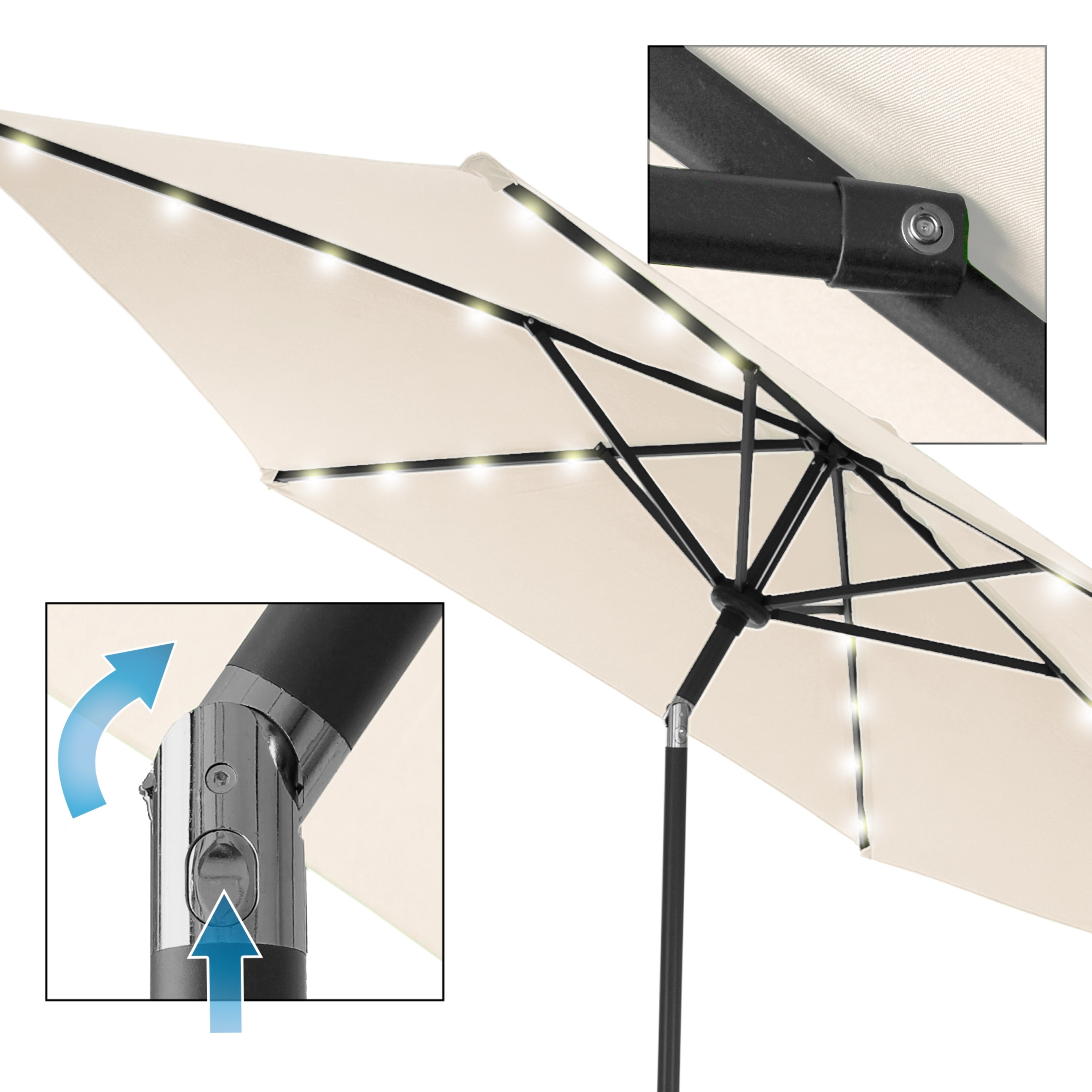 Sombrilla Parasol Con Luz Led, Protección Solar Y  Tubo Aluminio