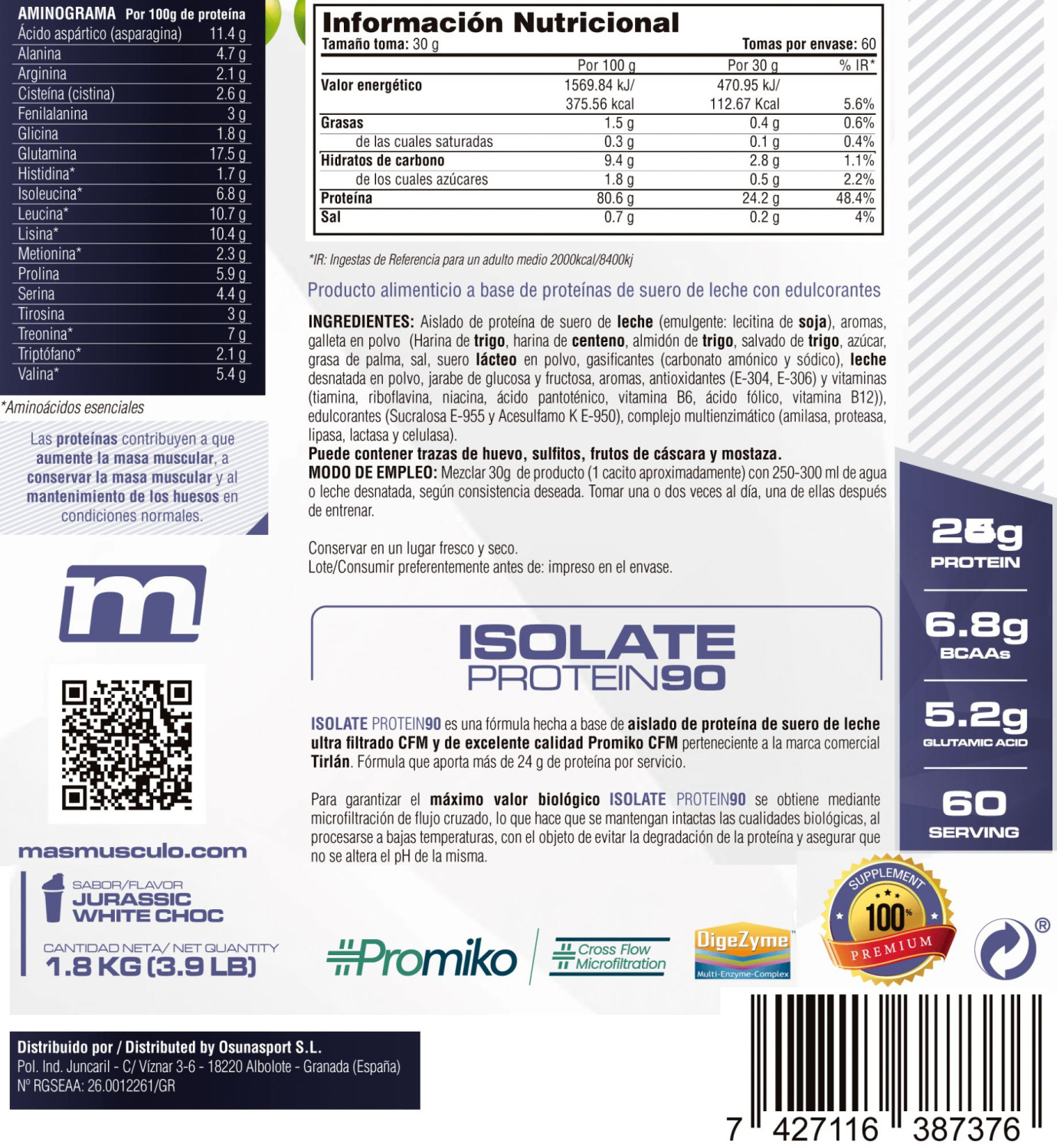 Isolate 90 Cfm - 1,8 Kg De Mm Supplements Sabor Jurassic White Choc