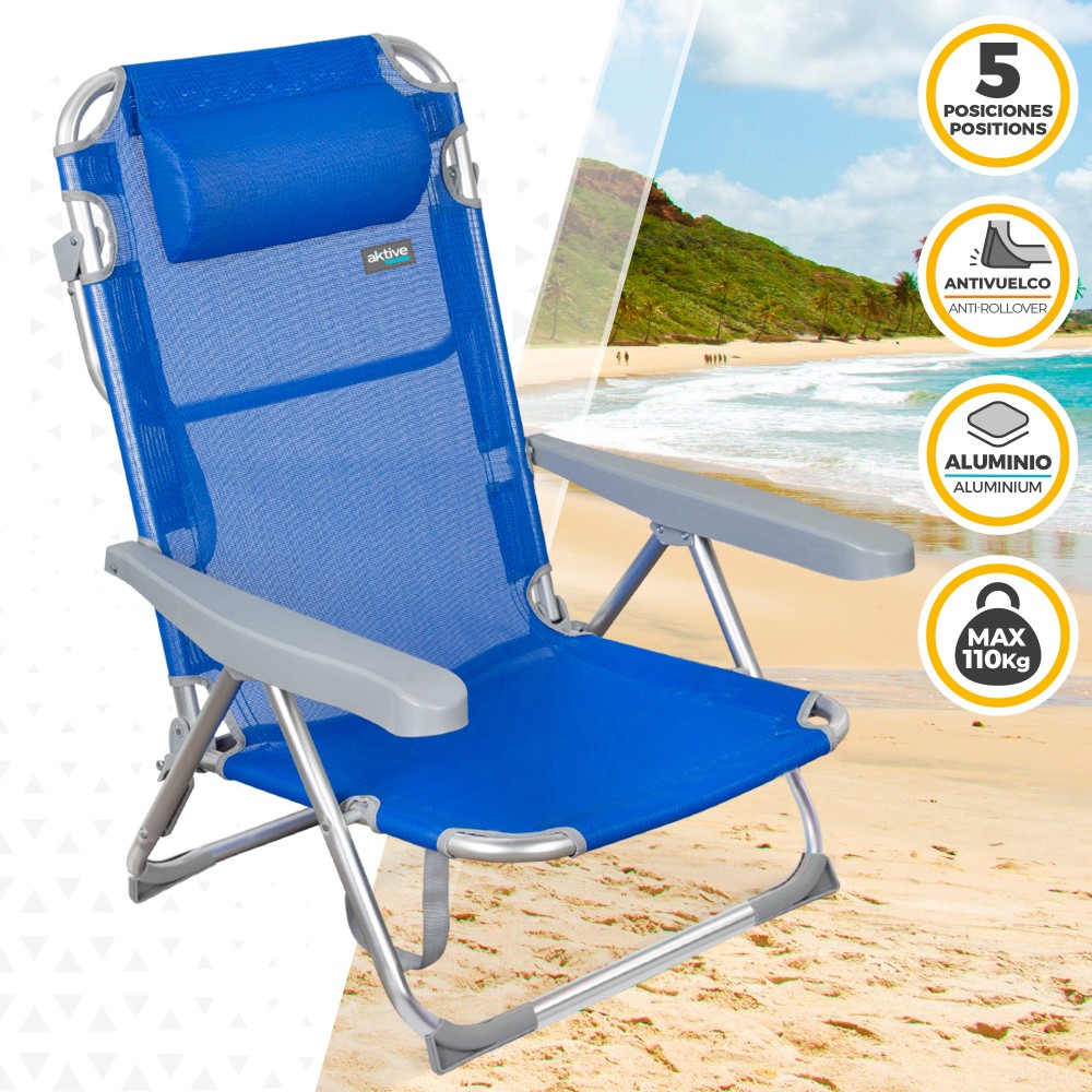 Saving Pack 2 Cadeiras De Praia Gomera Multiposição Anti-inclinação C/almofada 48x60x90 Cm Aktive