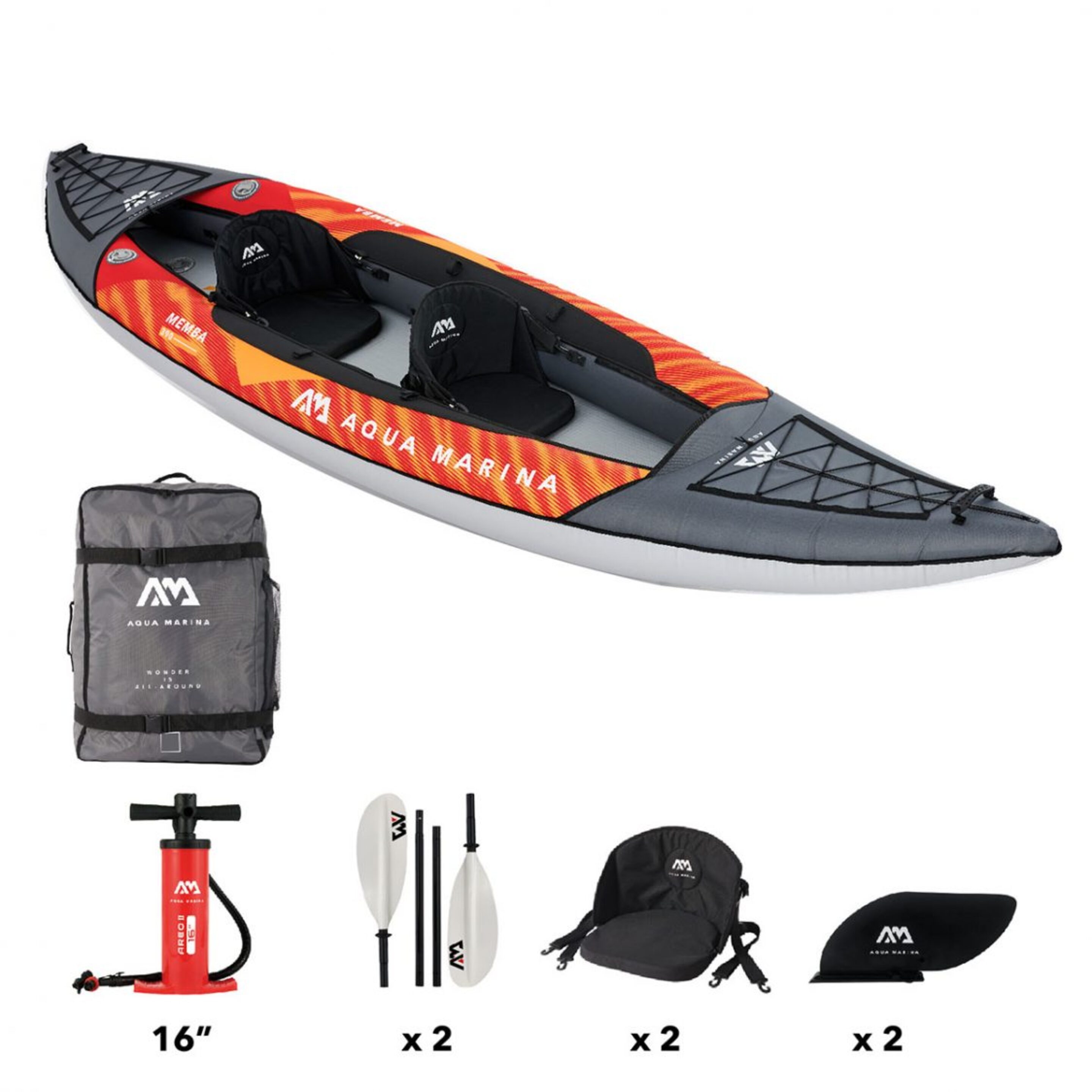 Kayak Hinchable Memba-390 2p - Gris Oscuro/Naranja - Kayak 2 plazas  MKP