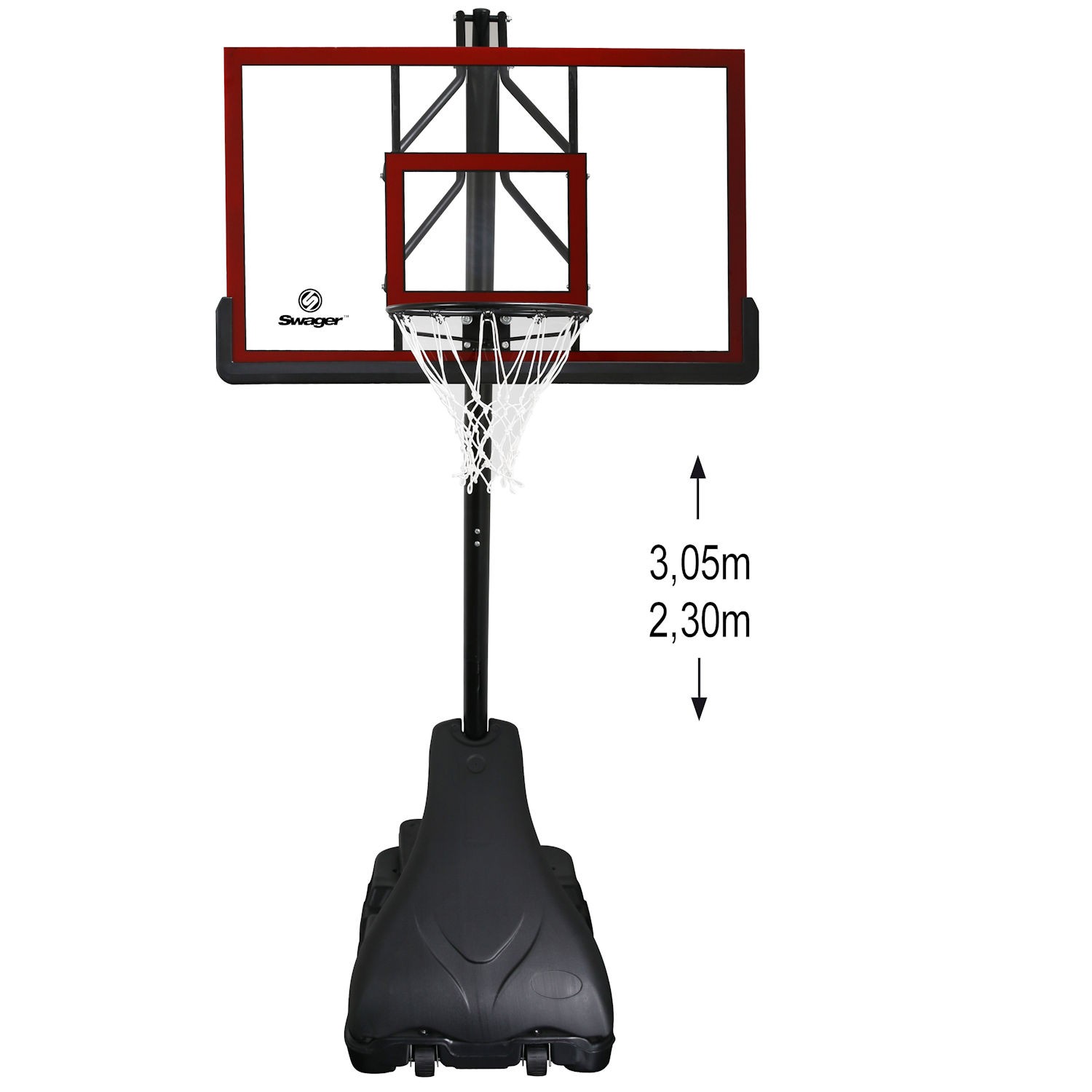 Canasta De Baloncesto Pro Deluxe Platinium - Ajustable 2m30 - 3m05 - rojo - 