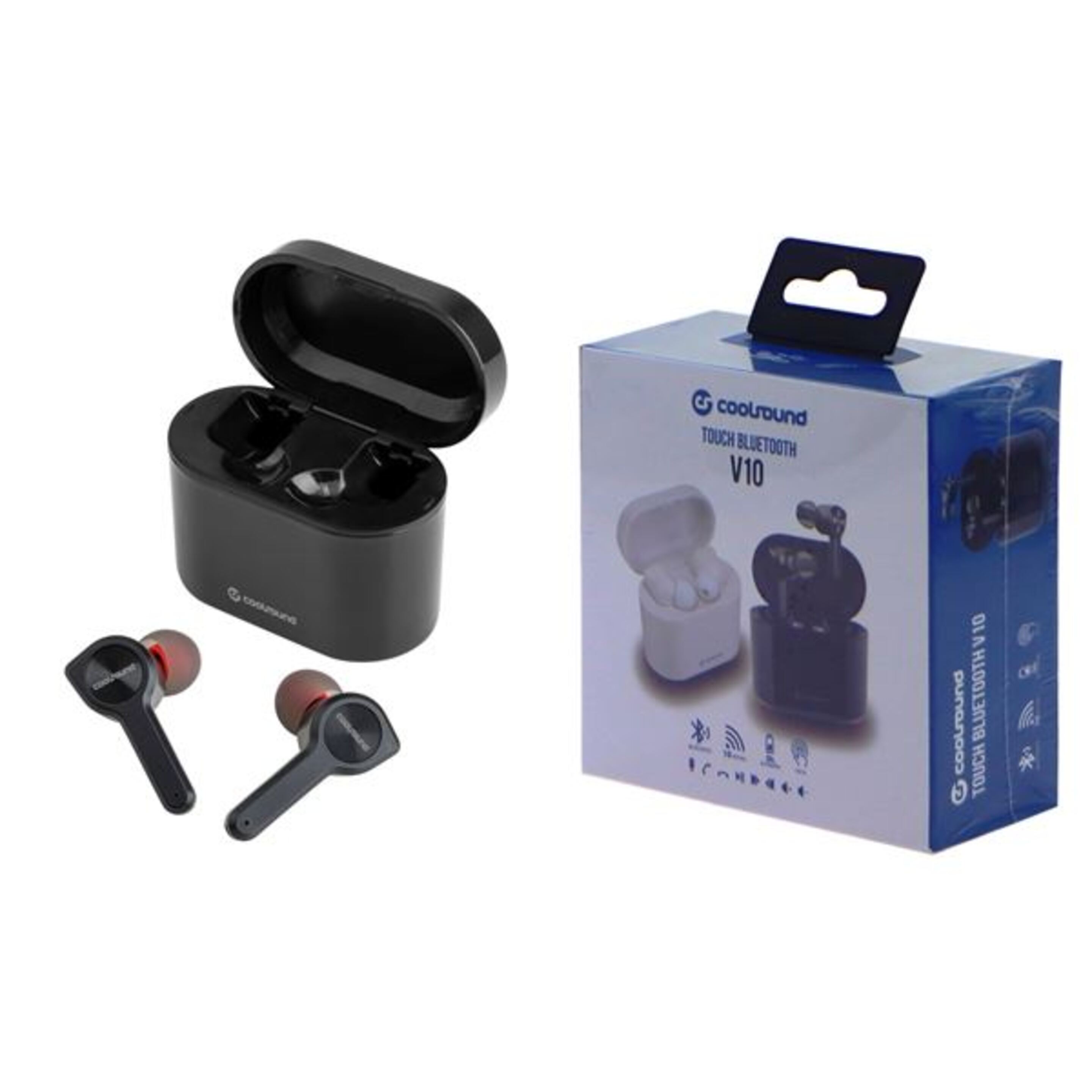 Auriculares Earbuds Tws V10 Touch Bluetooth Negro Coolsound