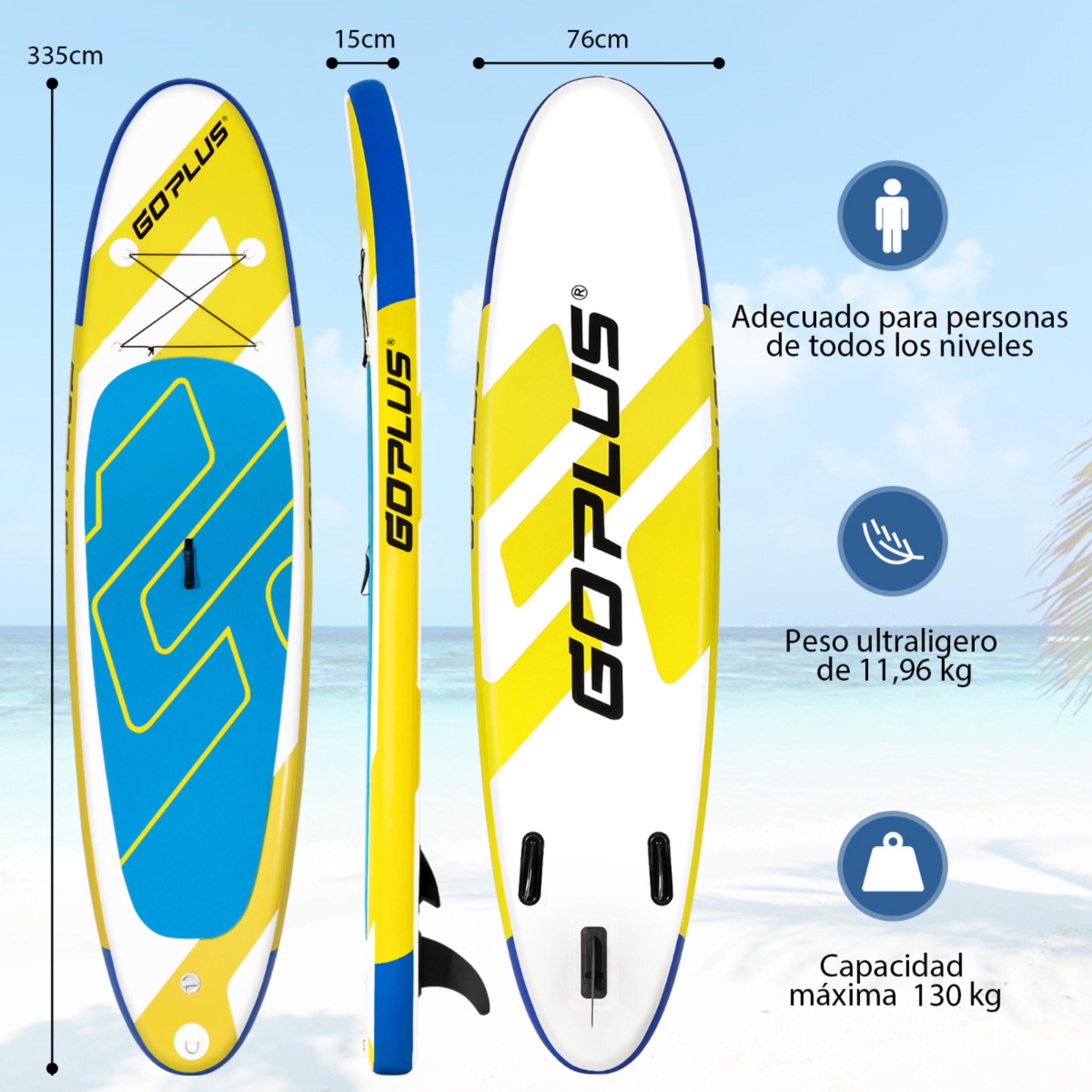 Costway Tabla De Paddle Inflable 335 Cm Flotante Antideslizante