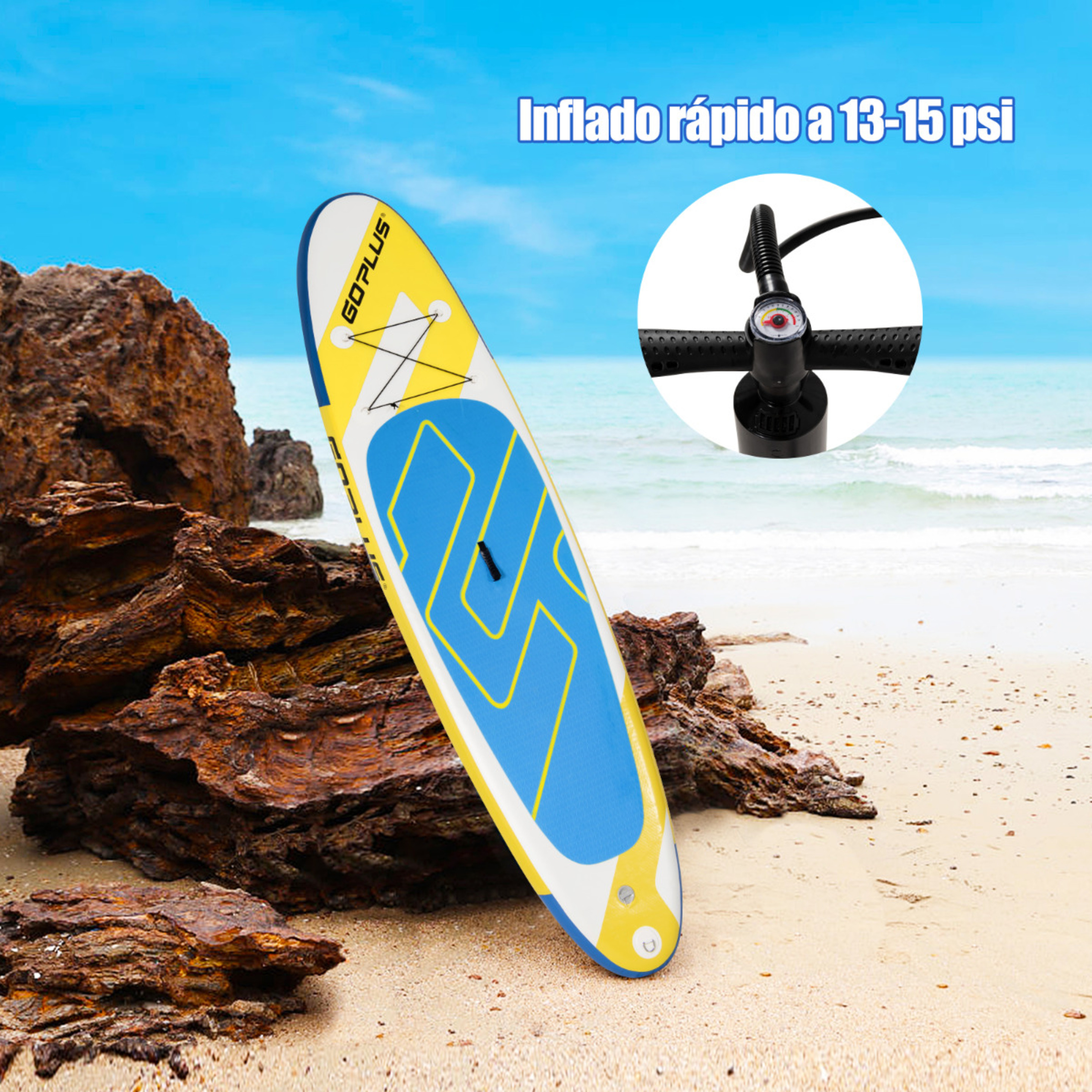 Costway Tabla De Paddle Inflable 335 Cm Flotante Antideslizante - Blanco/Amarillo - Tabla De Surf  MKP