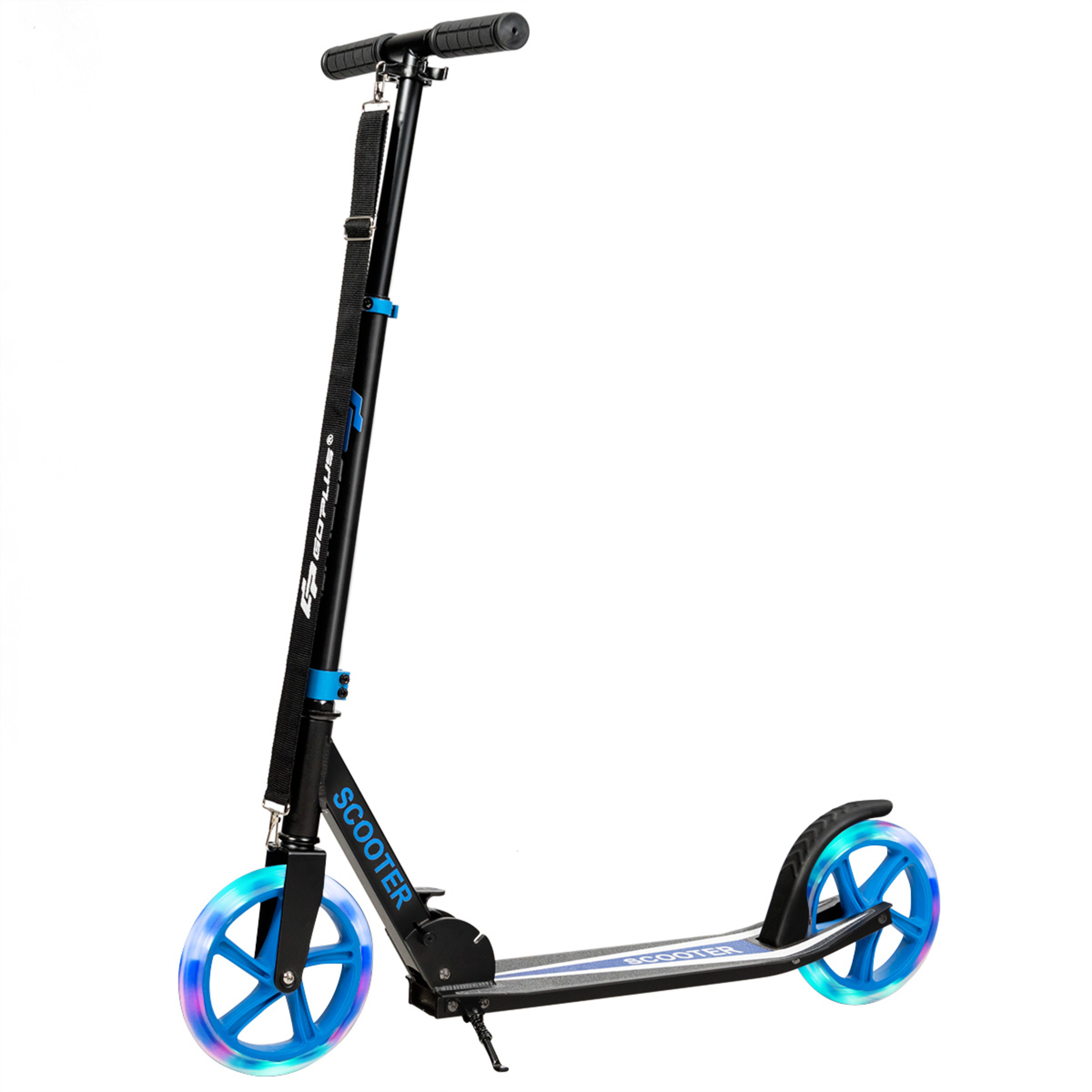 Scooter Plegable Altura Ajustable Carga Hasta 100kg  Con 2 Ruedas Luminosas Costway - negro-azul - 