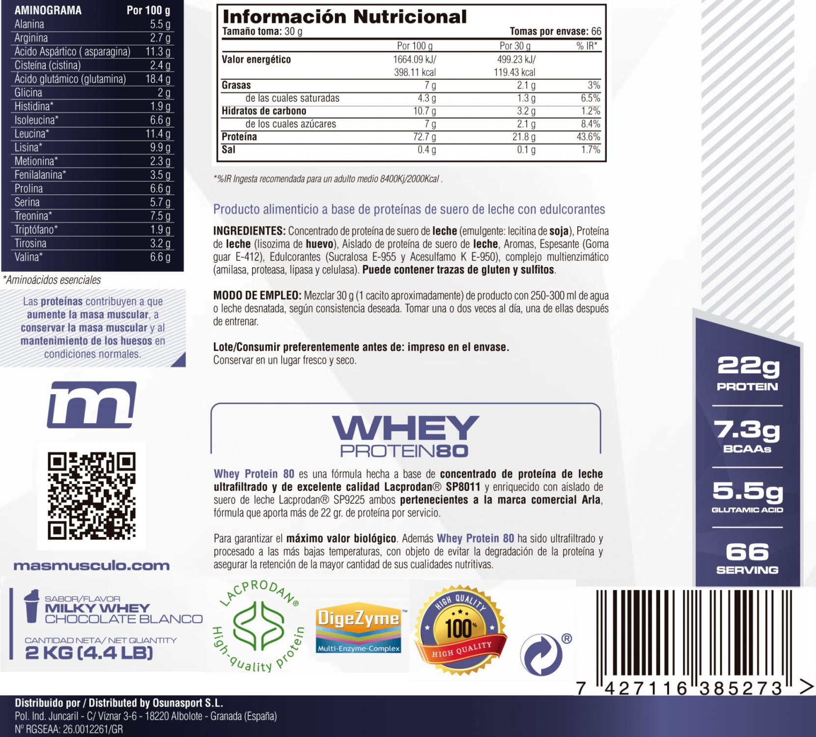 Whey Protein80 - 2 Kg De Mm Supplements Sabor Milky Whey (choco Blanco Con Leche)  MKP
