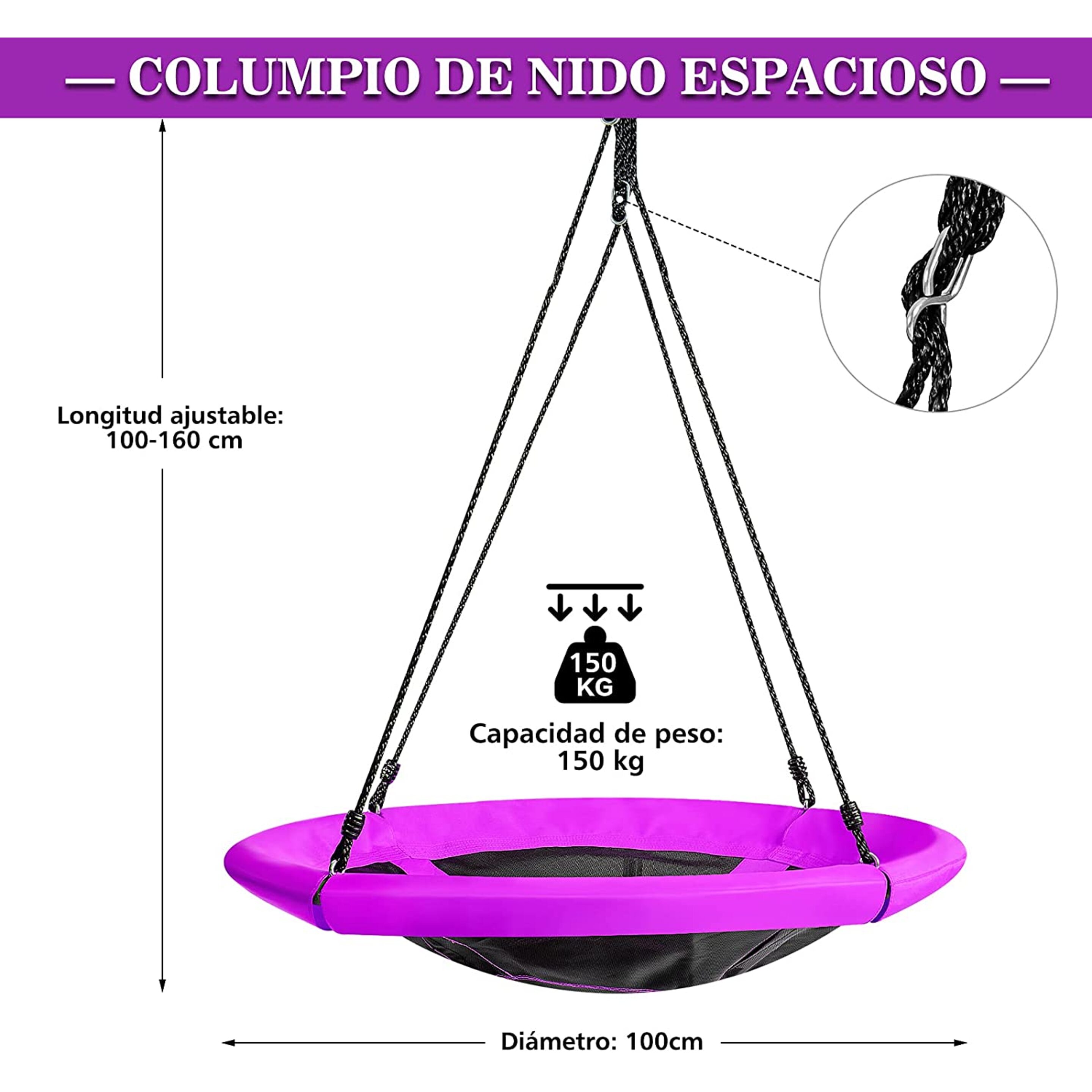 Columpio De Nido Redondo Diámetro 100 Cm Con Cuerdas Altura Regulable Costway