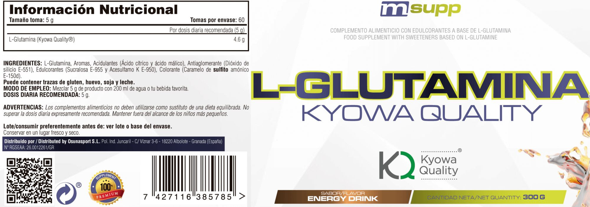 Glutamina Kyowa - 300g De Mm Supplements Sabor Bebida Energetica