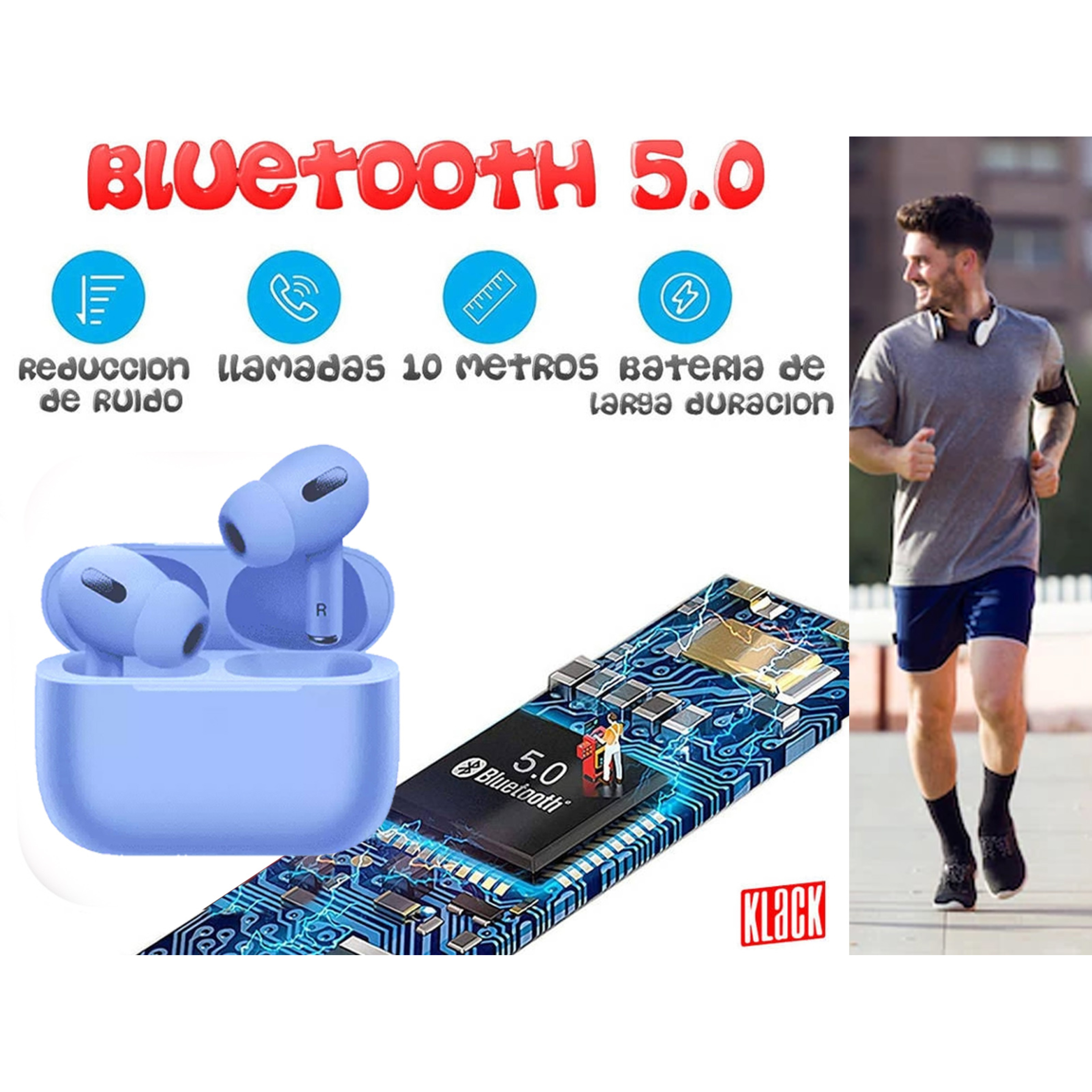 Auriculares Bluetooth Inalámbrico Klack Con Caja Carga Y Funda - Azul - I200000  MKP