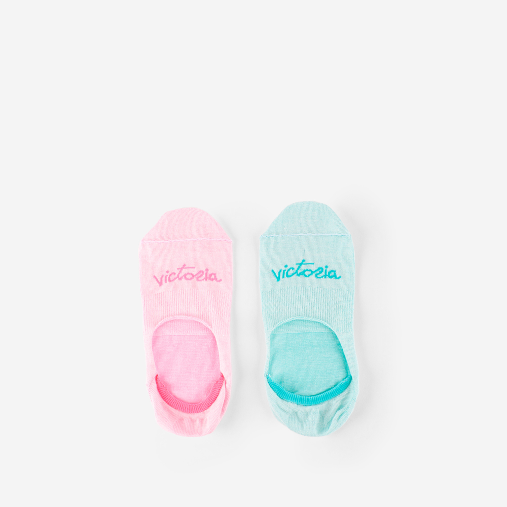 Calcetín Flúor Invisible De Algodón Victoria Things Con Bordado Al Tono - azul-rosa - 