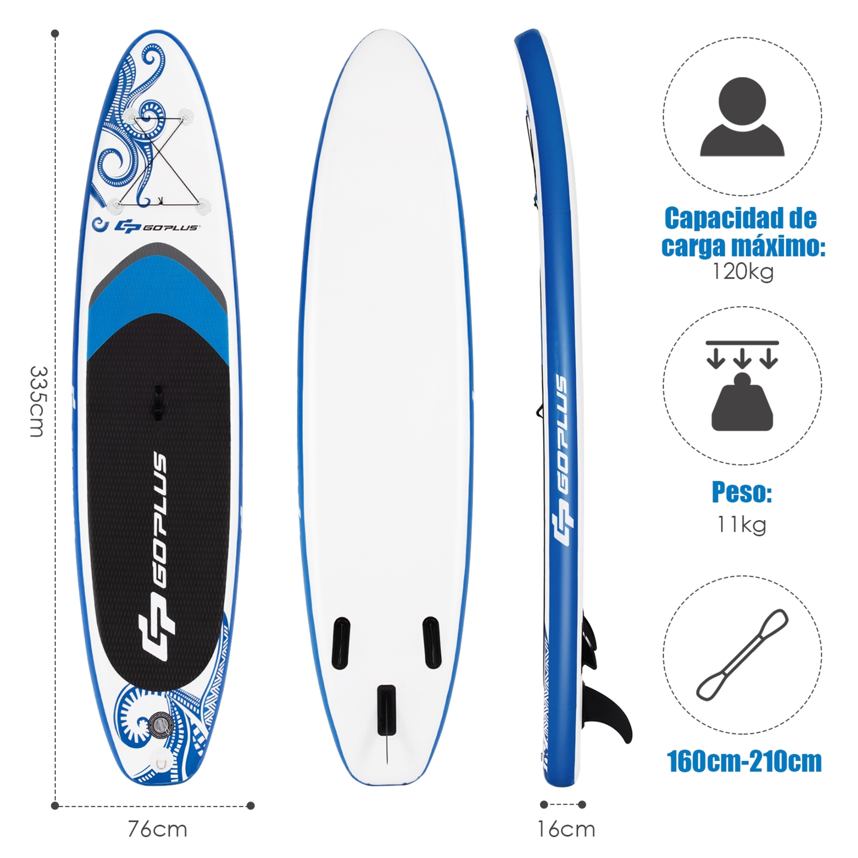 Tabla Inflable De Paddle Sup Costway - Azul/Blanco - Con Accesorios  MKP