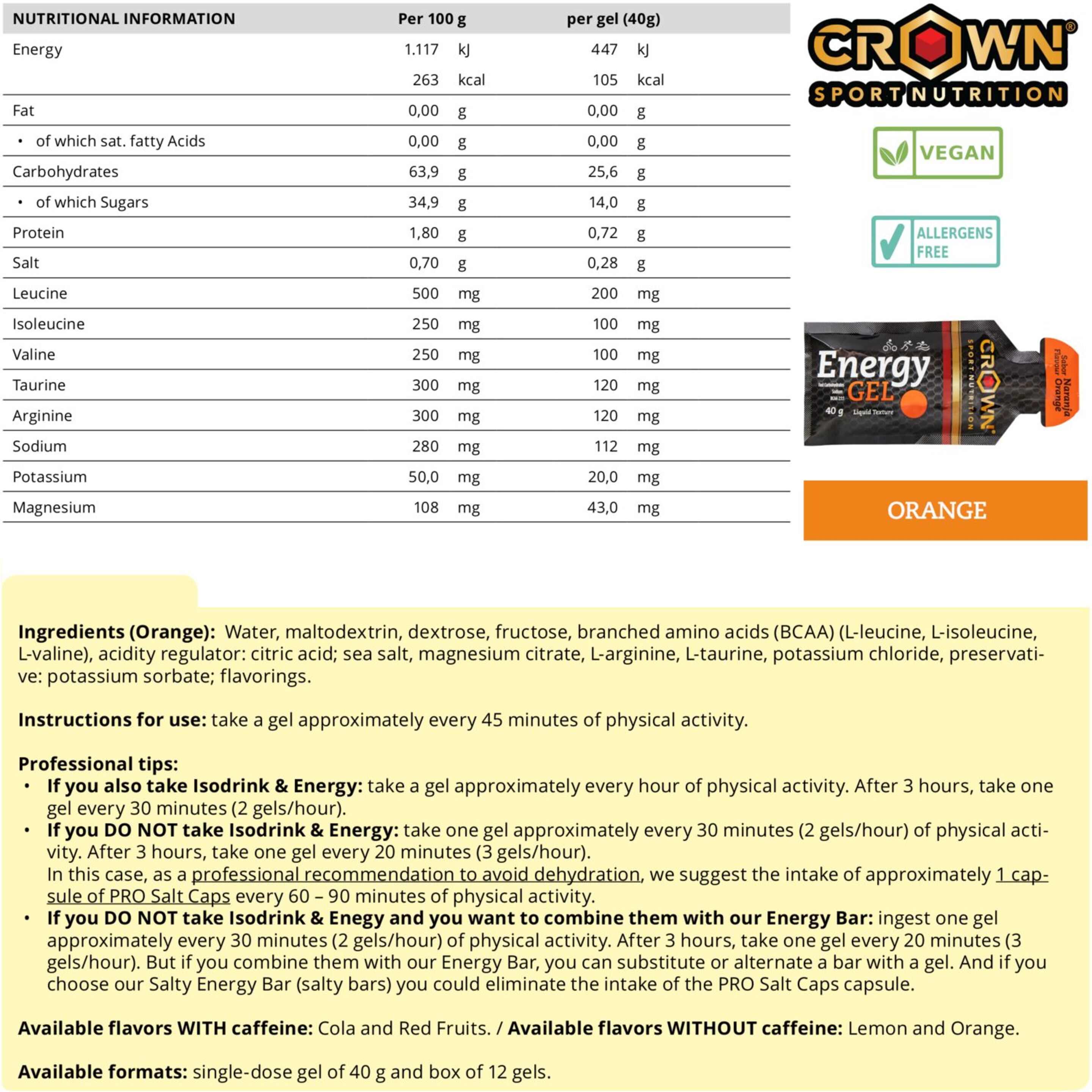 Pacote De 12 Géis De Energia De 40g Crown Sport Nutrition Laranja