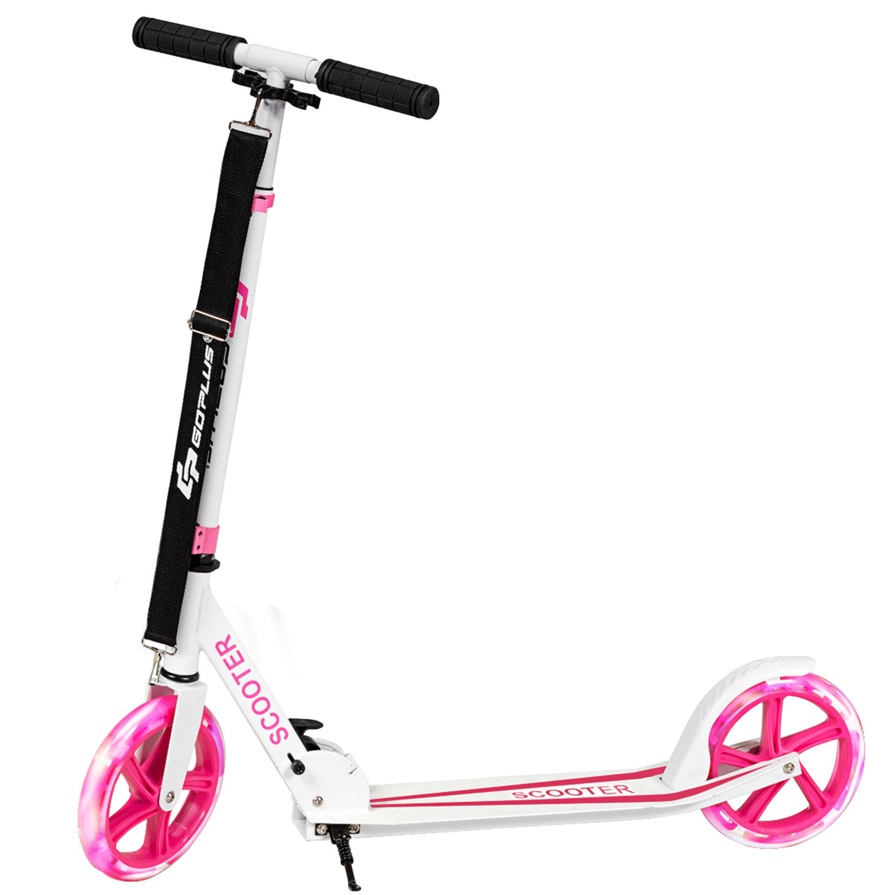 Scooter Plegable Altura Ajustable Carga Hasta 100kg  Con 2 Ruedas Luminosas Costway - blanco-rosa - 
