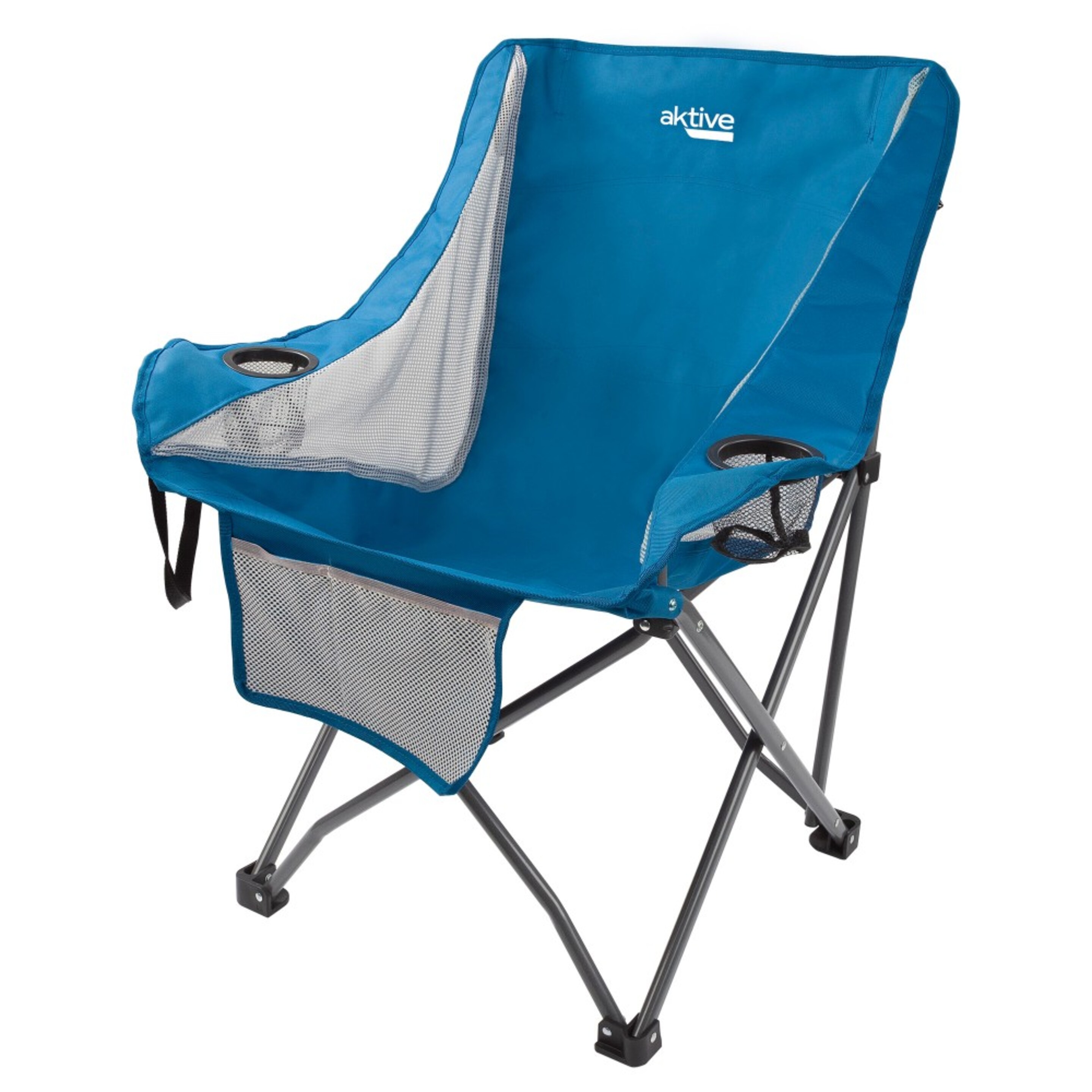 Sillón Plegable Camping Antivuelco Azul C/posavasos Y Bolsillo Aktive