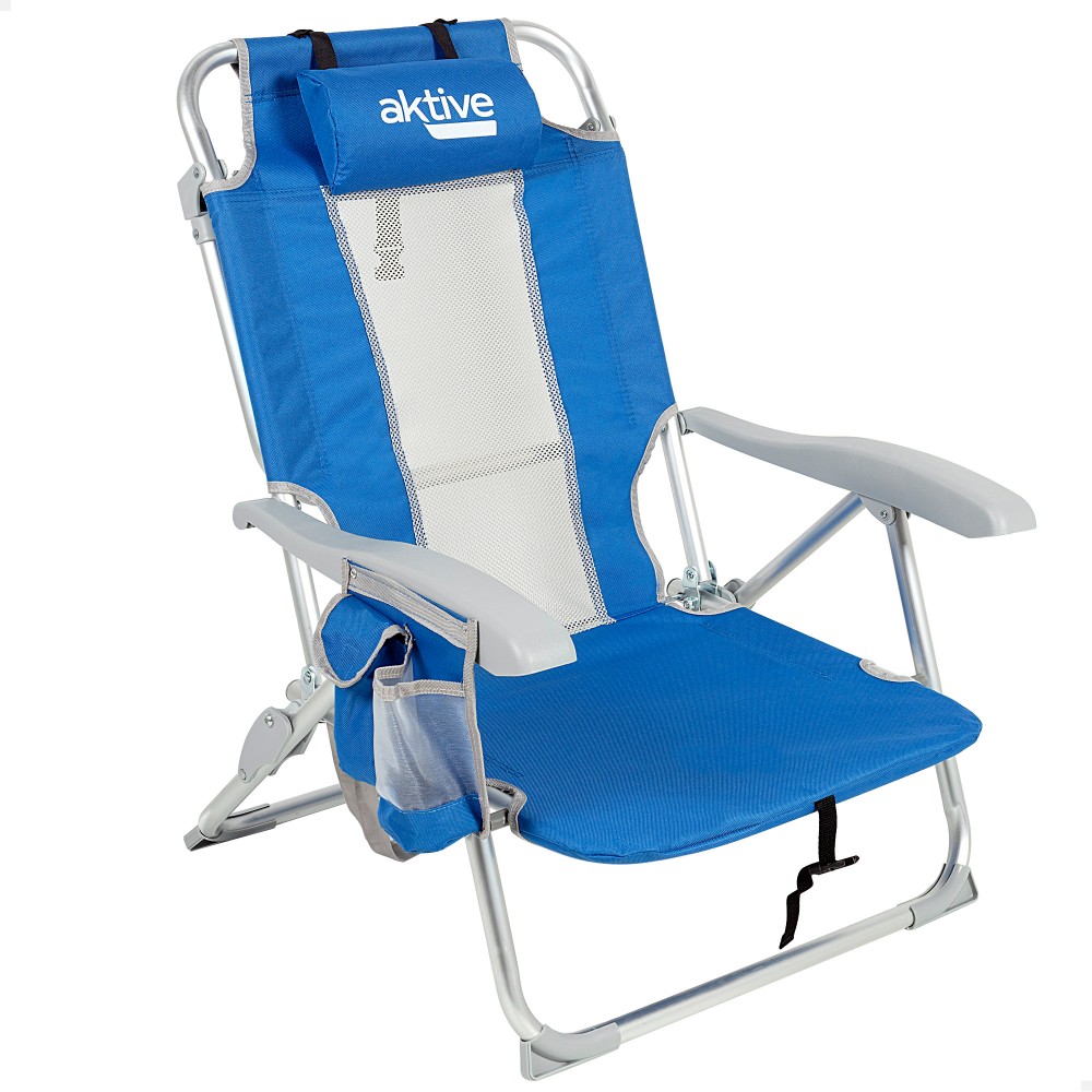 Cadeira De Praia E Espreguiçadeira 5 Posições Azul C/almofada E Bolsos Aktive - azul - 