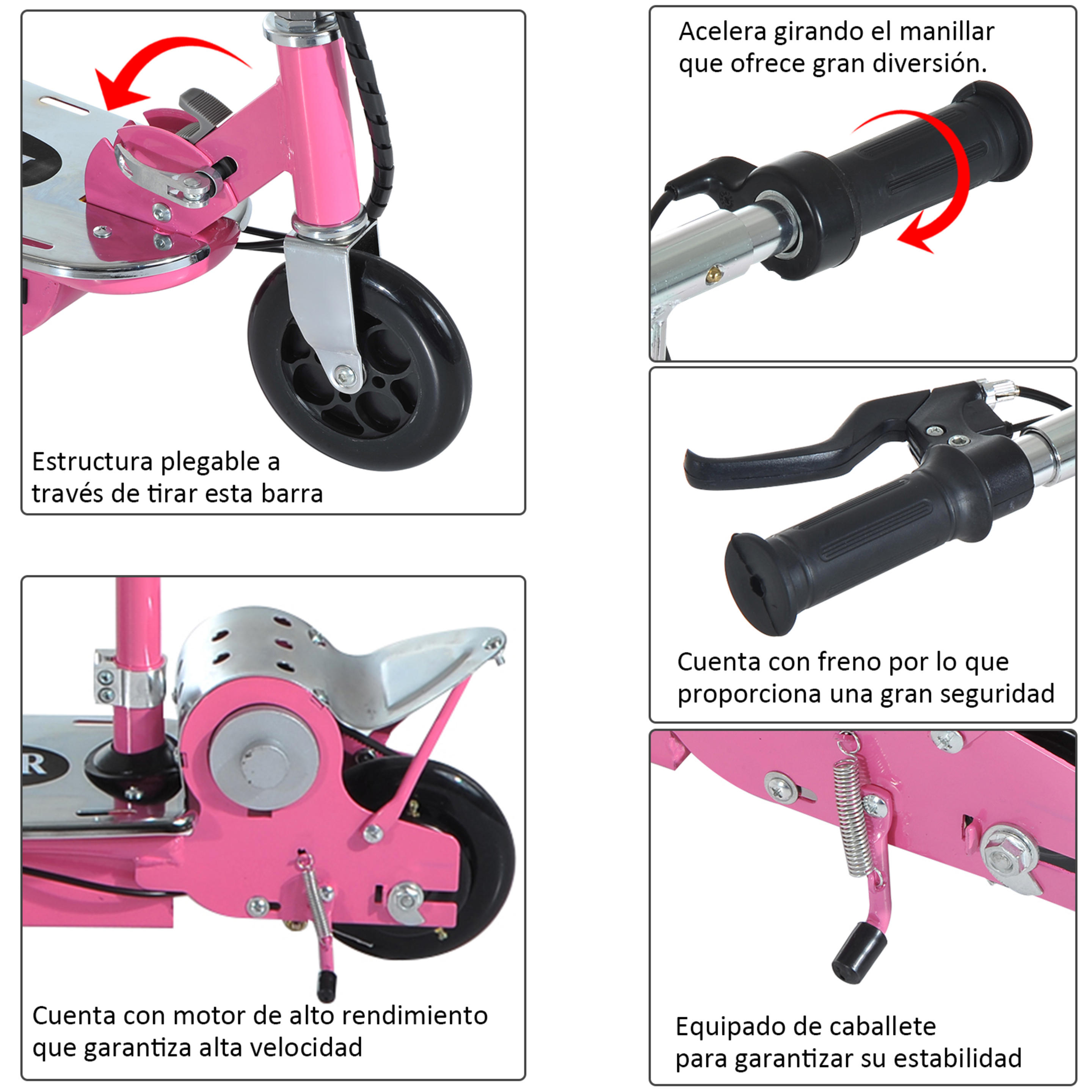 Homcom Patinete Eléctrico Scooter Plegable Con Manillar Y Asiento Ajustable Rosa 81.5x37x96cm