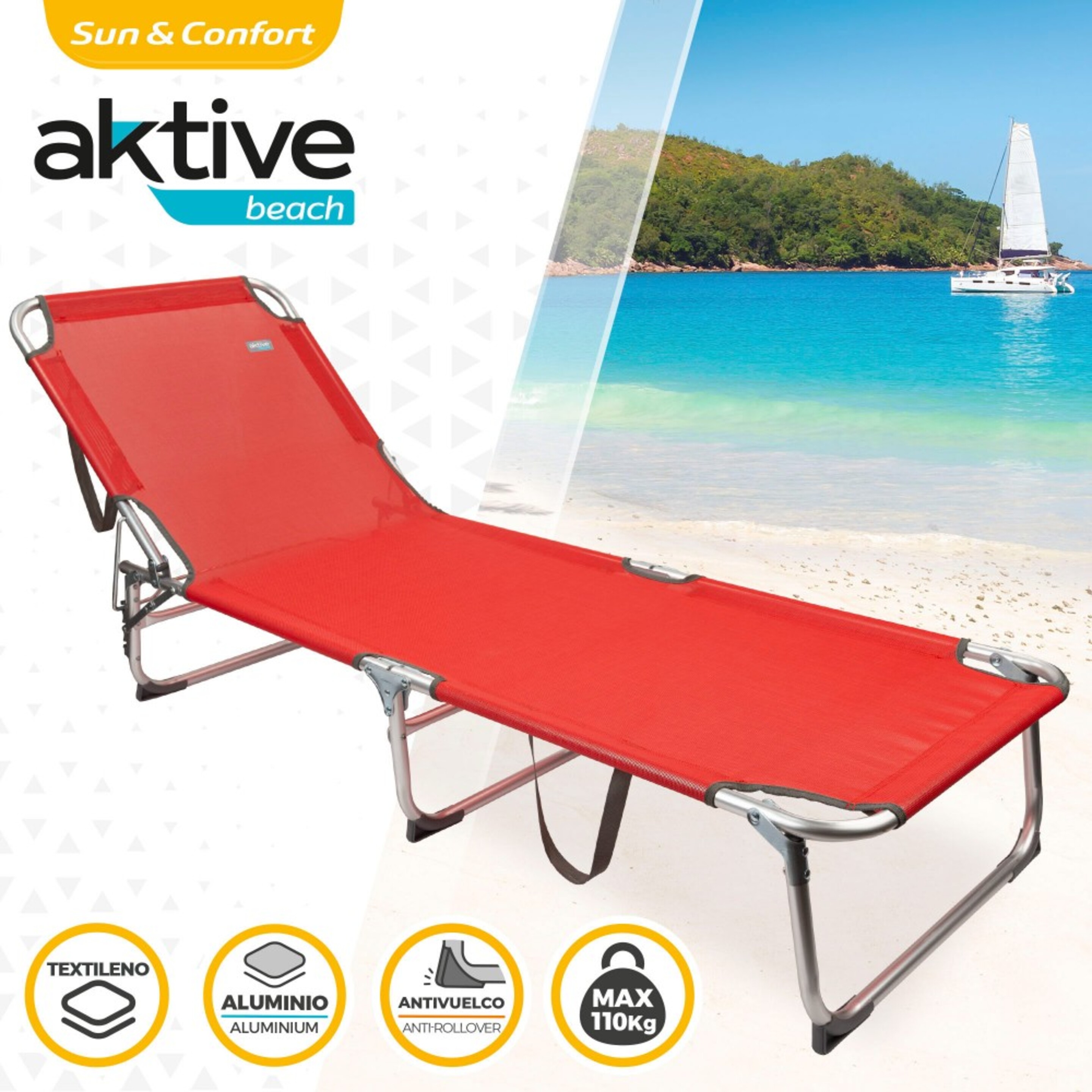 Tumbona De Playa Plegable Conpaldo Reclinable Aktive Beach - Rojo - Tumbona De Playa Aktive  MKP