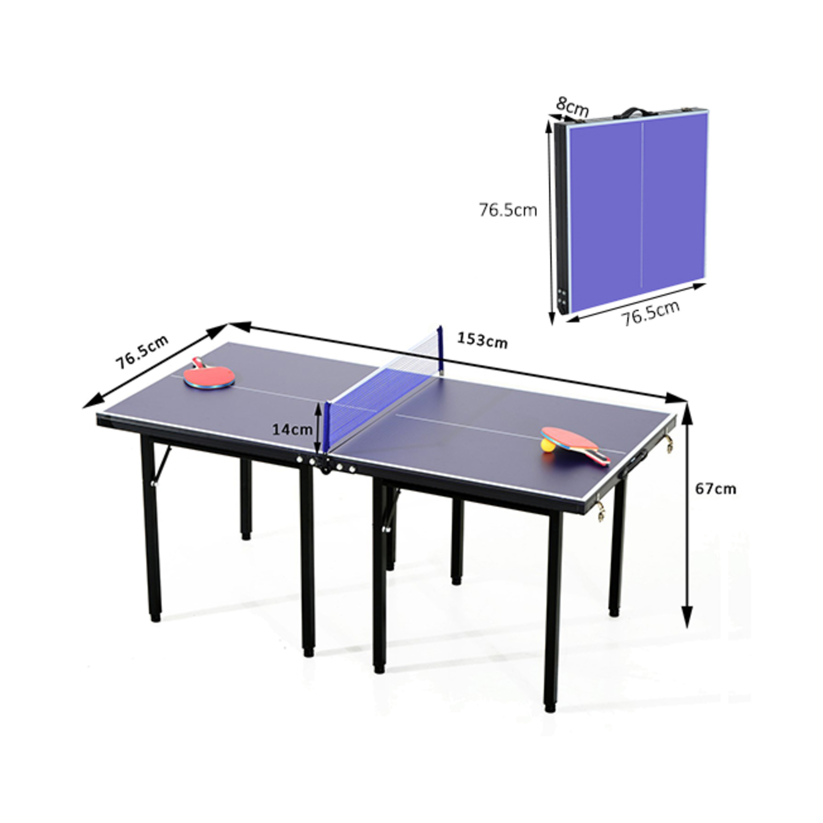 Homcom Mesa De Ping Pong Plegable Infantil - Color Azul - Acero Y Mdf - 153x76,5x67 Cm