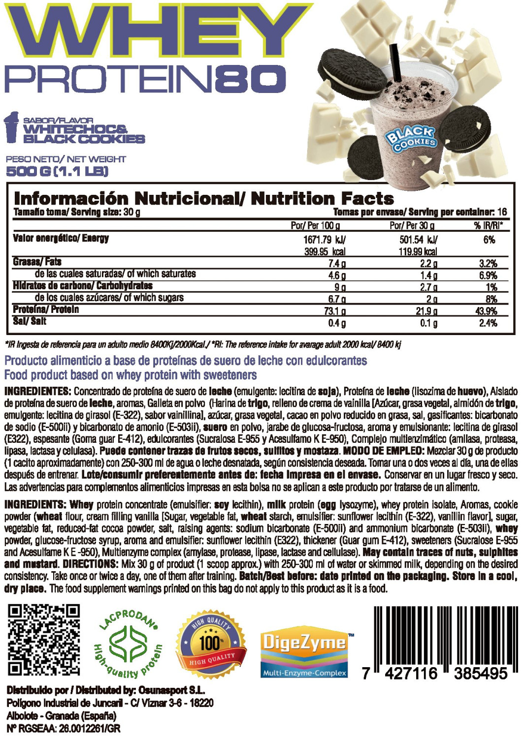 Whey Protein80 - 500g De Mm Supplements Sabor Chocolate Blanco Con Black Cookies
