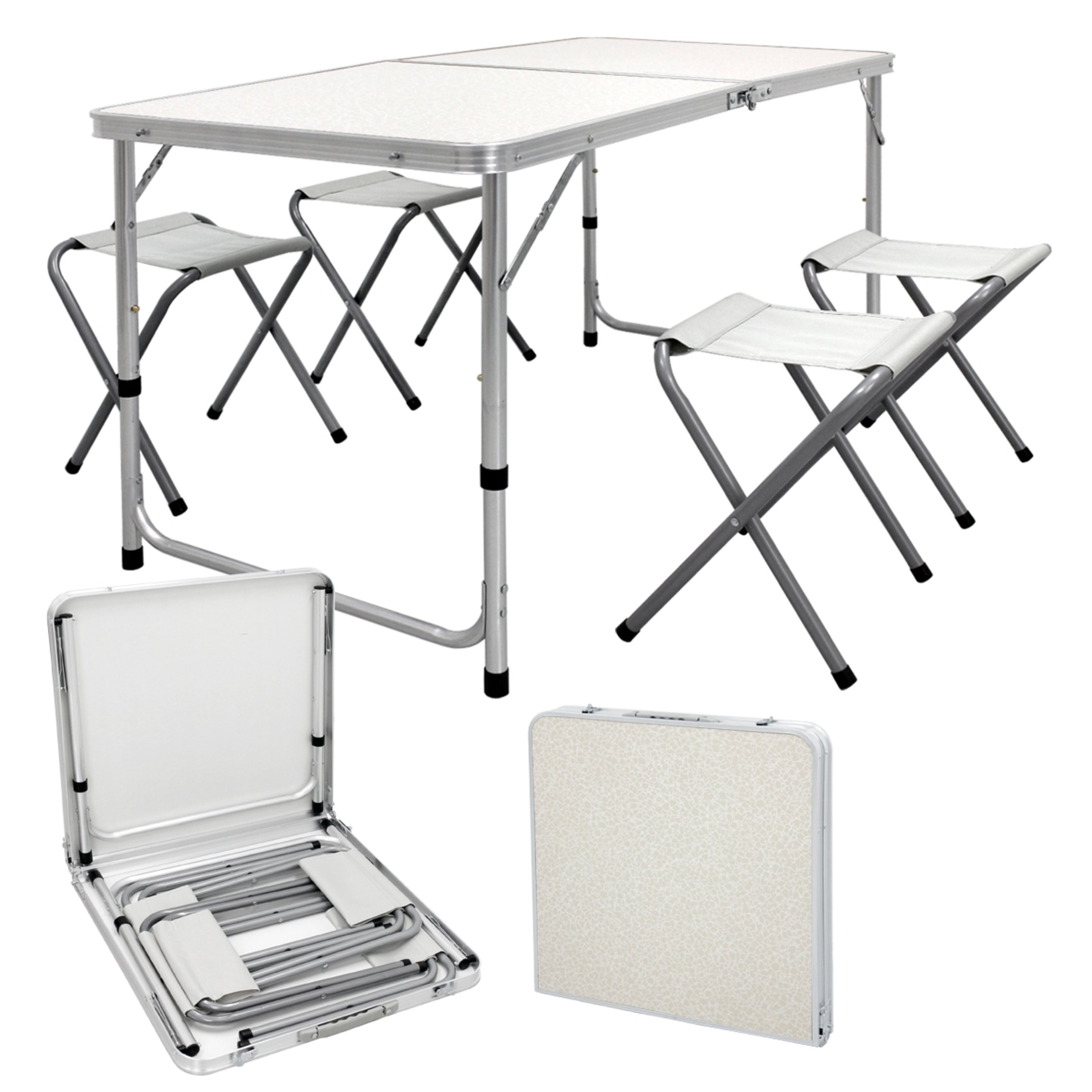 Mesa Dobrável De Alumínio Com 4 Cadeiras Para Piquenique De Campismo 120cm Branco/cor Creme