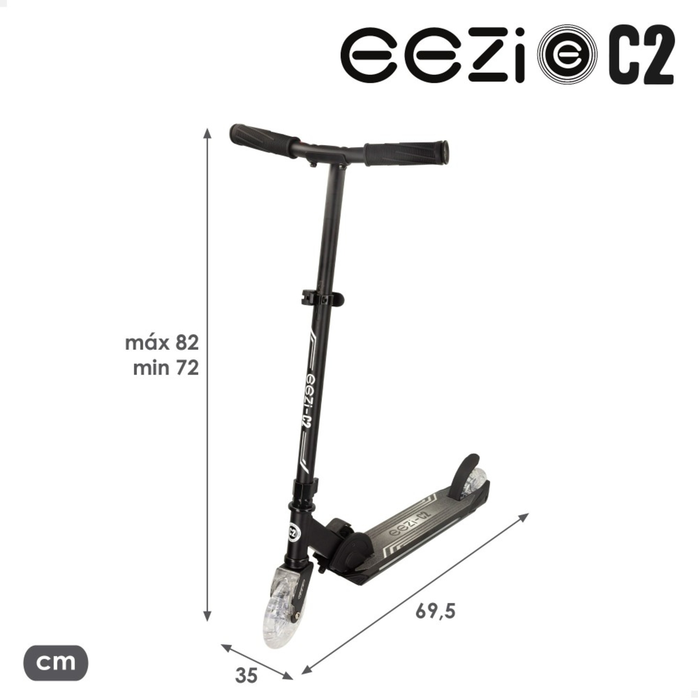 Scooter De 2 Rodas Preto Dobrável C/luzes Personalizáveis Eezi - Preto/Azul | Sport Zone MKP