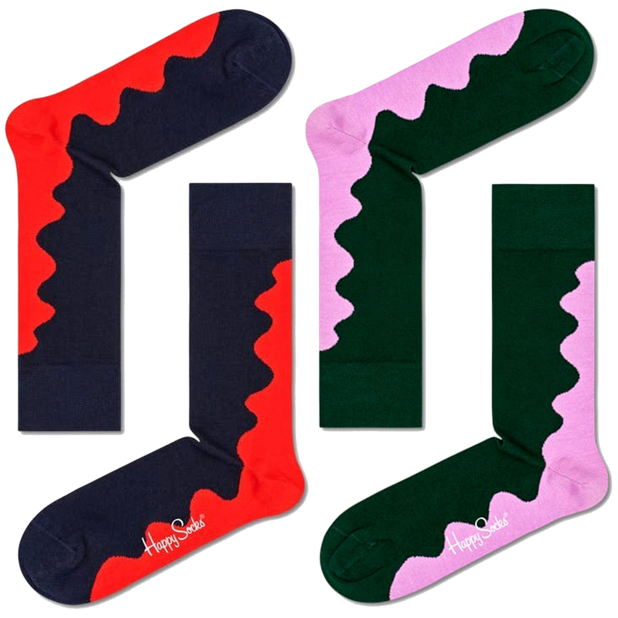 Pack 2 Pares De Calcetines Happy Socks Wave Rojo Y Rosa - multicolor - 