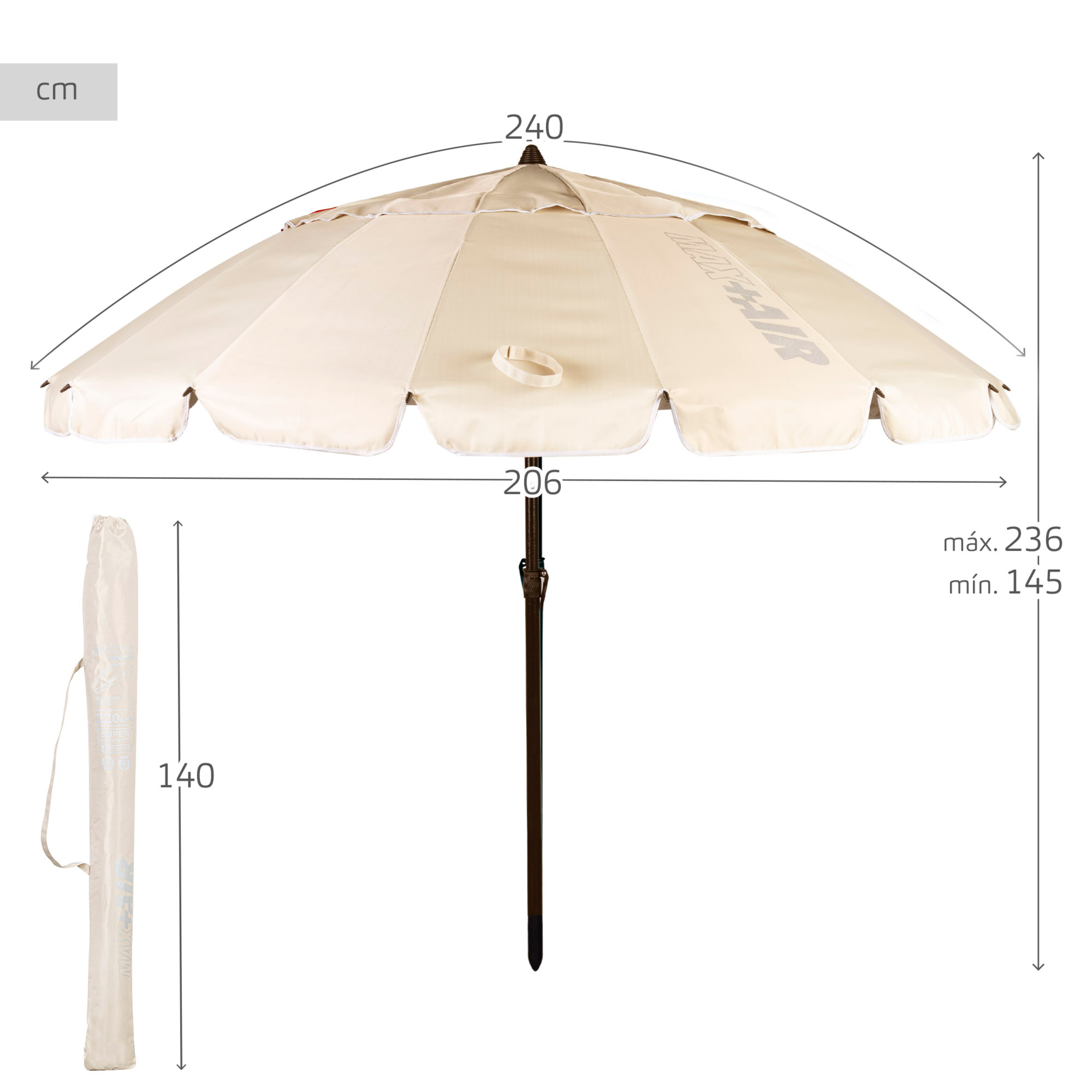 Guarda-chuva De Praia À Prova De Vento Ø240 Cm Creme C/mastro Basculante Aktive