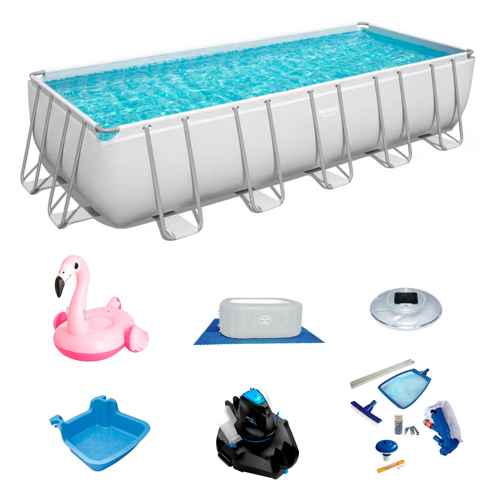 Pack Piscina Bestway Rectangular 640x274x132 Cm Con Accesorios De Mantenimiento De Piscina Y Robot