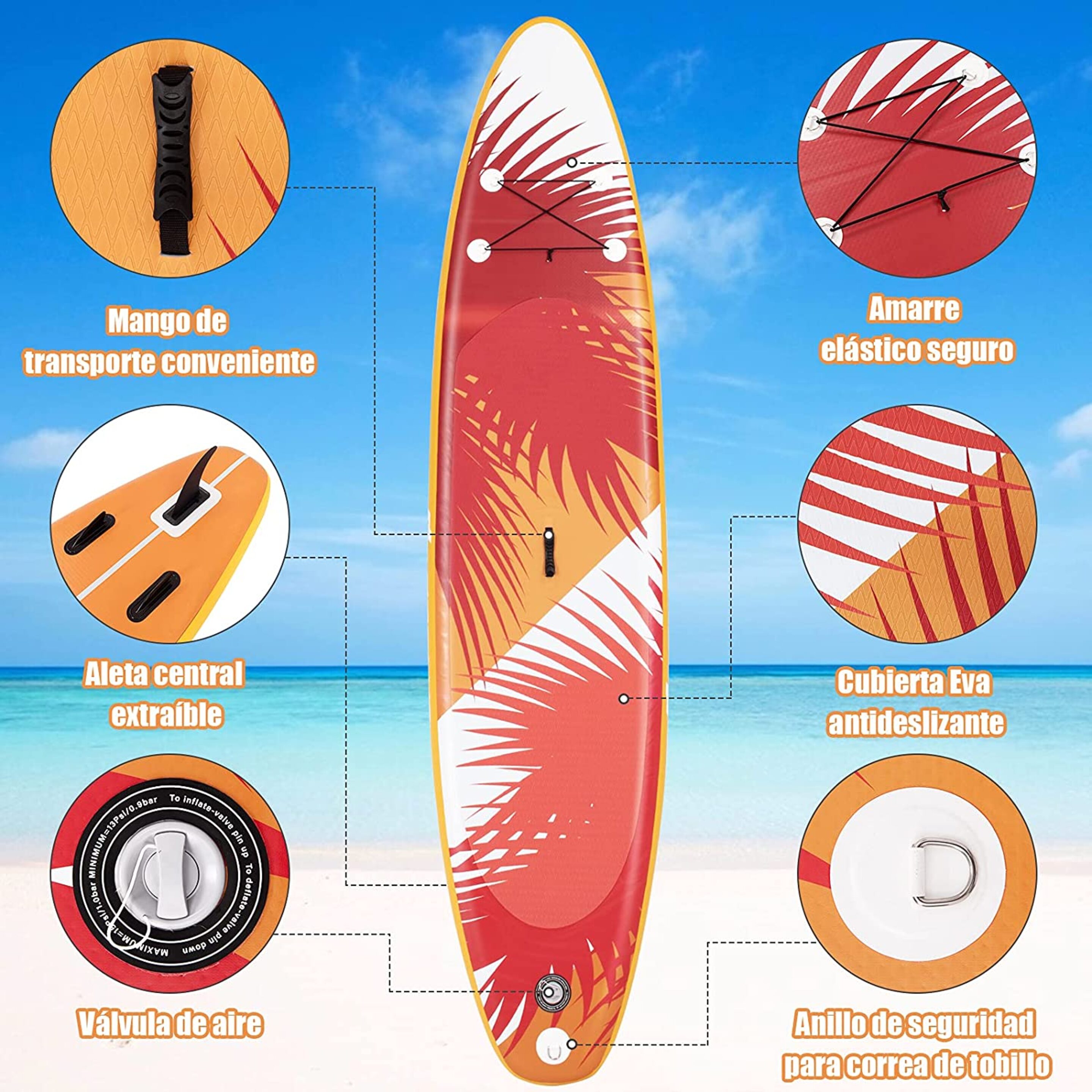 Tabla De Paddle Inflable  320 X 76 X 15 Cm  Sup Board Costway - Naranja  MKP