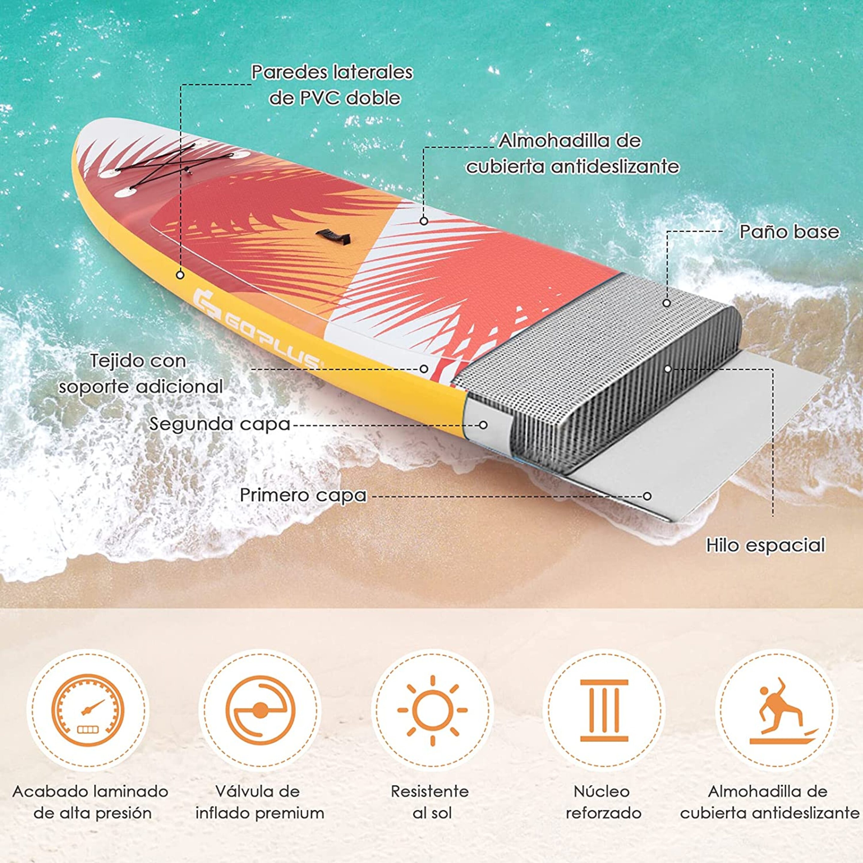 Tabla De Paddle Inflable  320 X 76 X 15 Cm  Sup Board Costway - Naranja  MKP