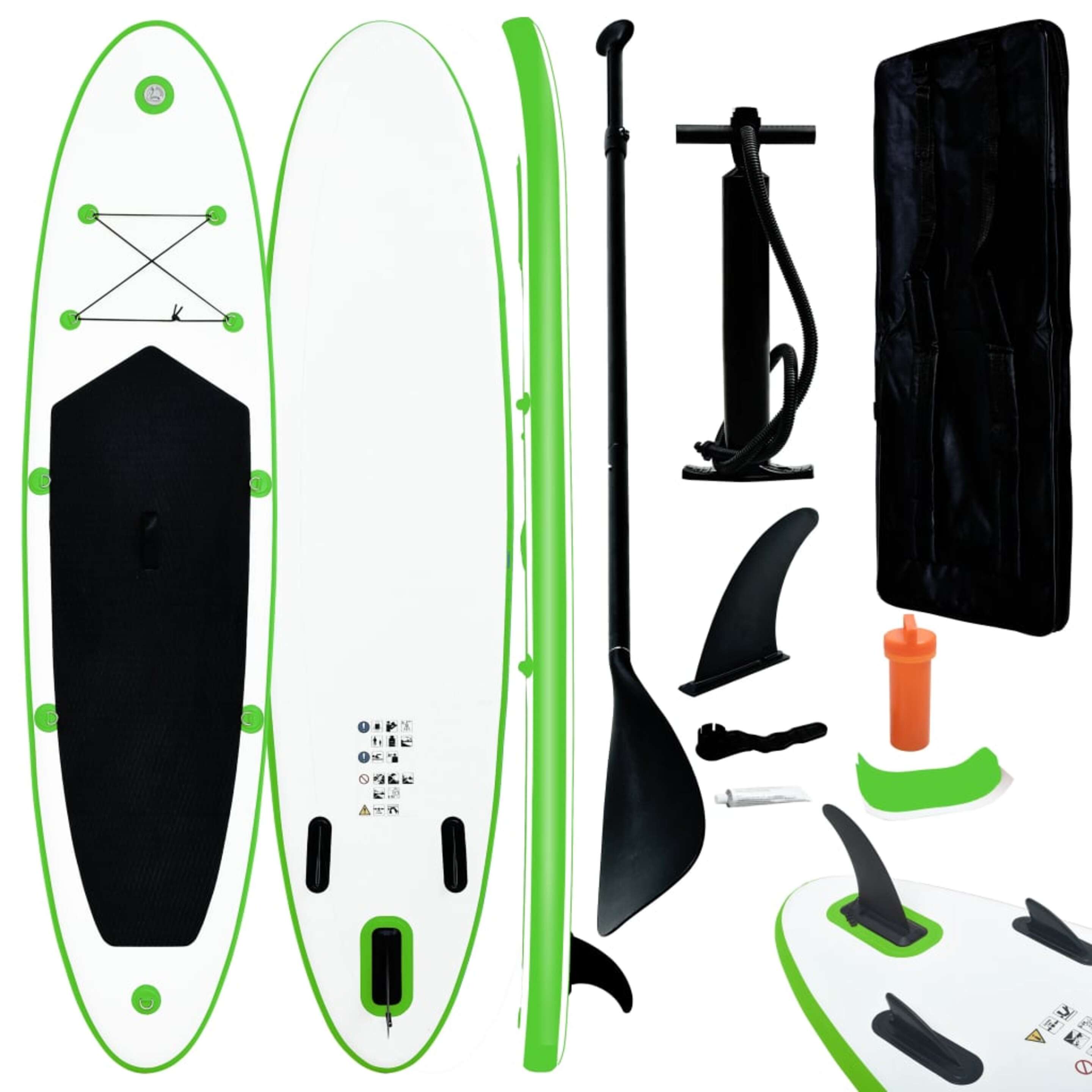 Vidaxl Conjunto Prancha De Paddle Sup Insuflável Verde E Branco