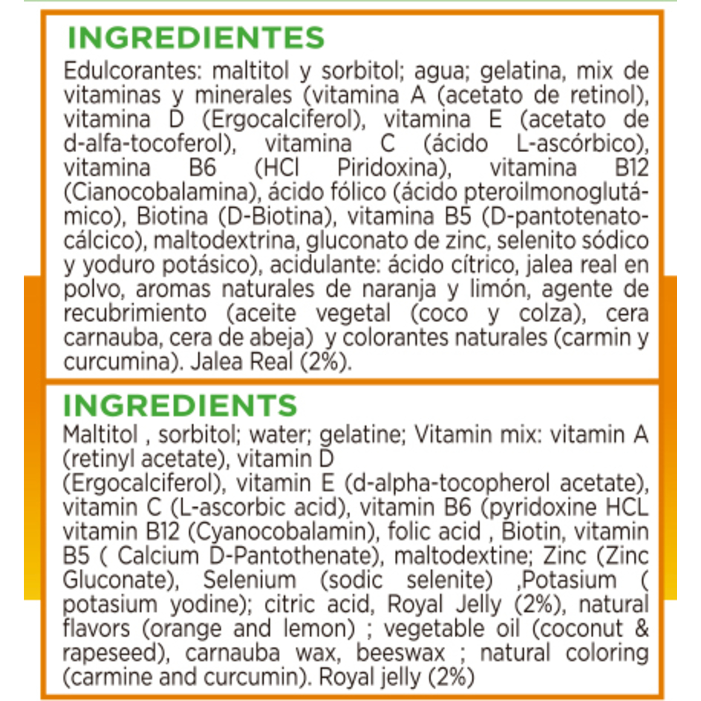 Multivitamínico Naranja ? Limón Con Jalea Real. Sin Azúcar. Sin Gluten. 86 Gummies.