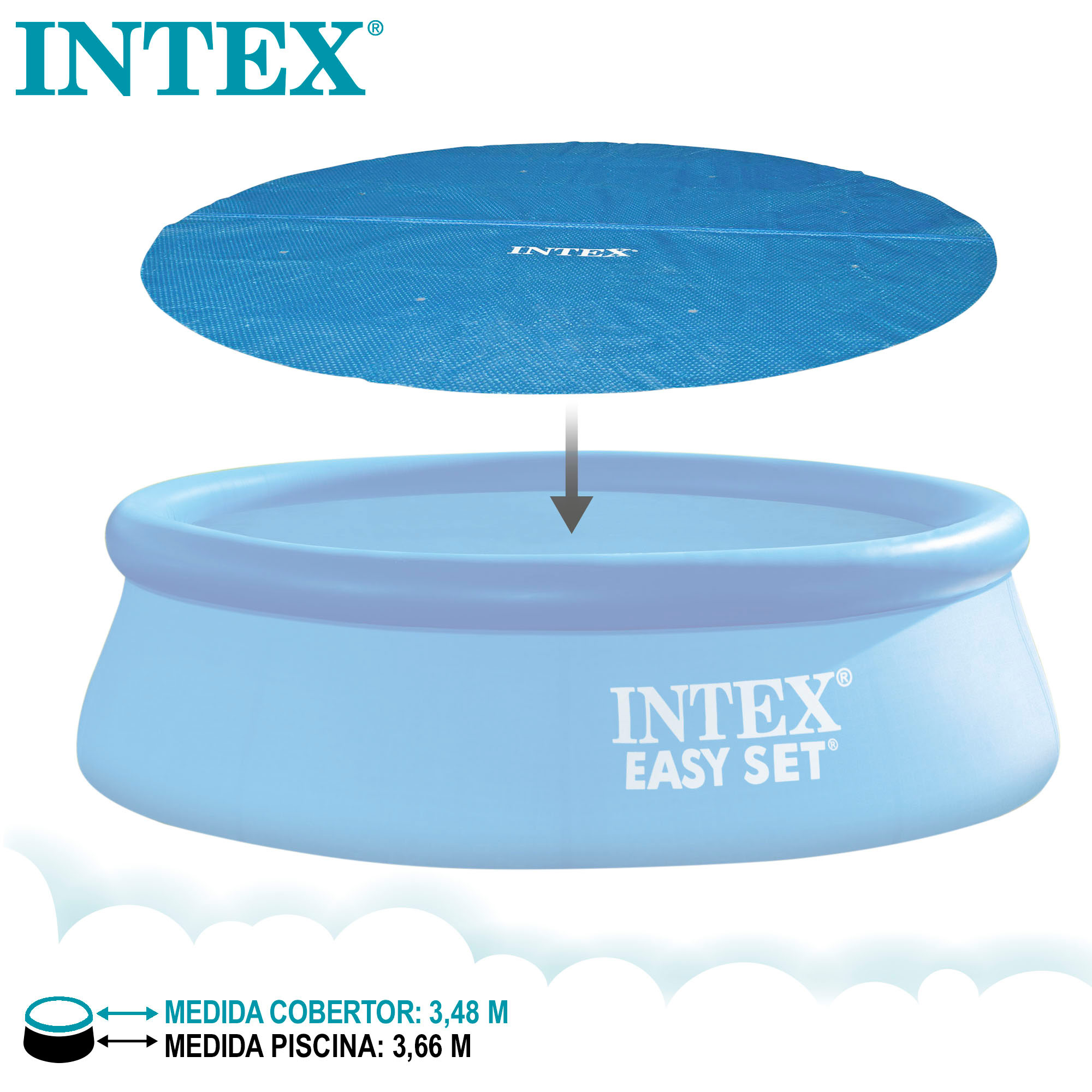 Cobertor Solar Intex Piscinas Easy Set O Metal Frame 366 Cm De Diámetro