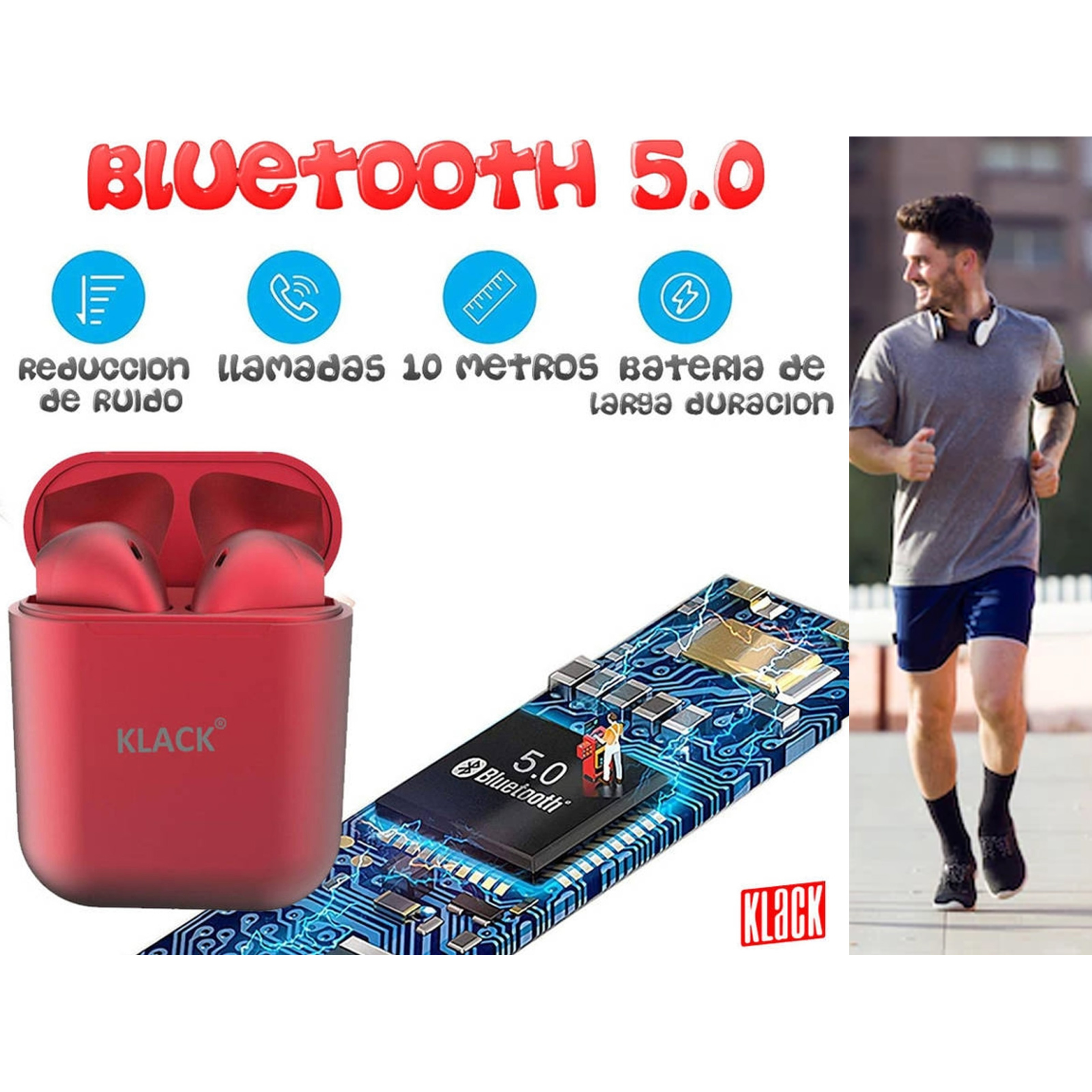 Auriculares Bluetooth 5,0 Inalámbricos Klack Compatible Con Iphone Xiaomi Samsung Huawei - Rojo - Tipo Airpods  MKP