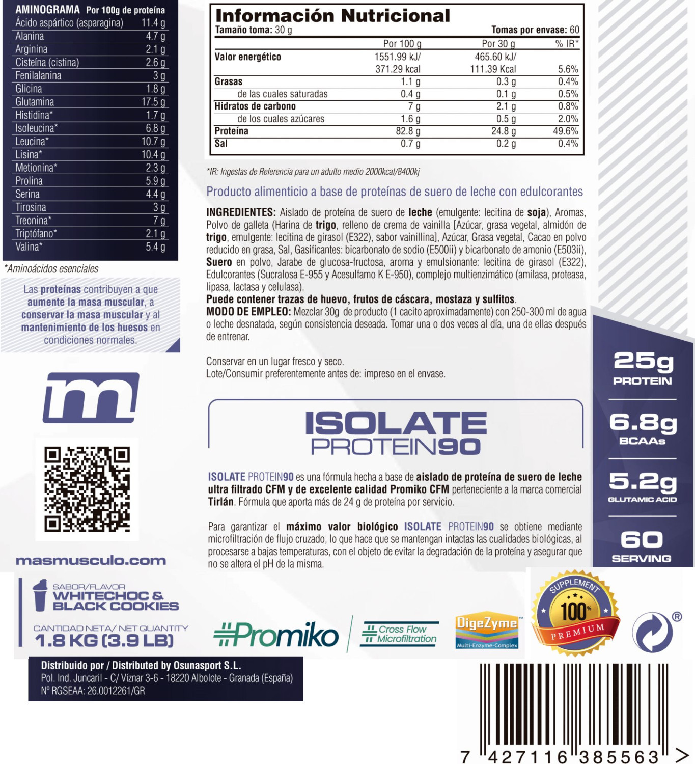 Isolate 90 Cfm - 1,8 Kg De Mm Supplements Sabor Chocolate Blanco Con Black Cookies