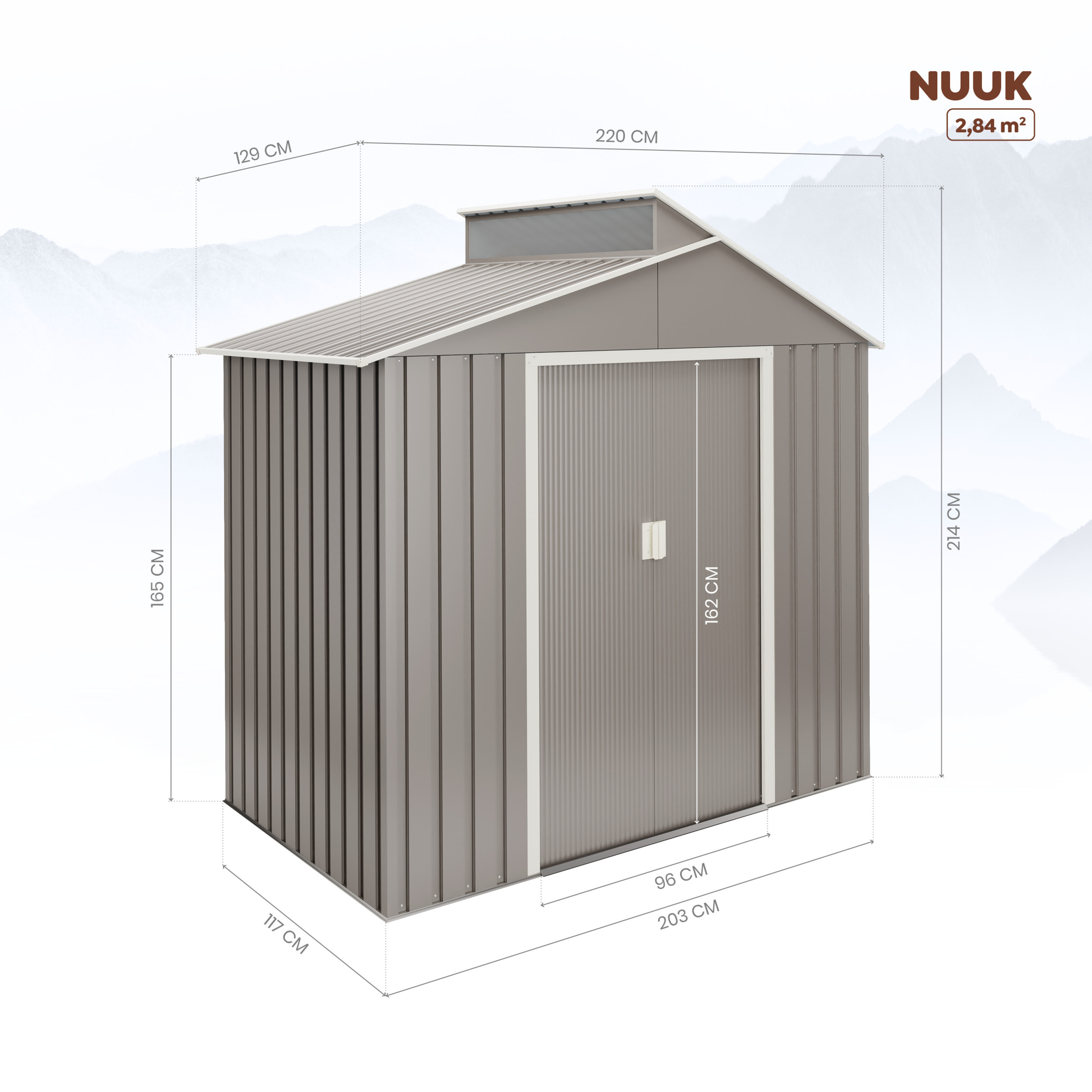 Caseta Metal Nuuk 2,84m2 - 10 Años De Garantía - 220x129x214cm.