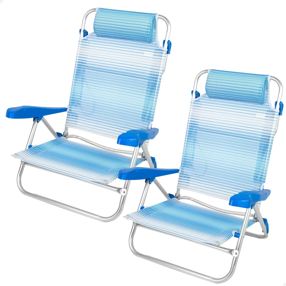 Pack De 2 Cadeiras De Praia Dobráveis E Reclináveis Riscas De 7 Posições C/almofada - azul-claro - 