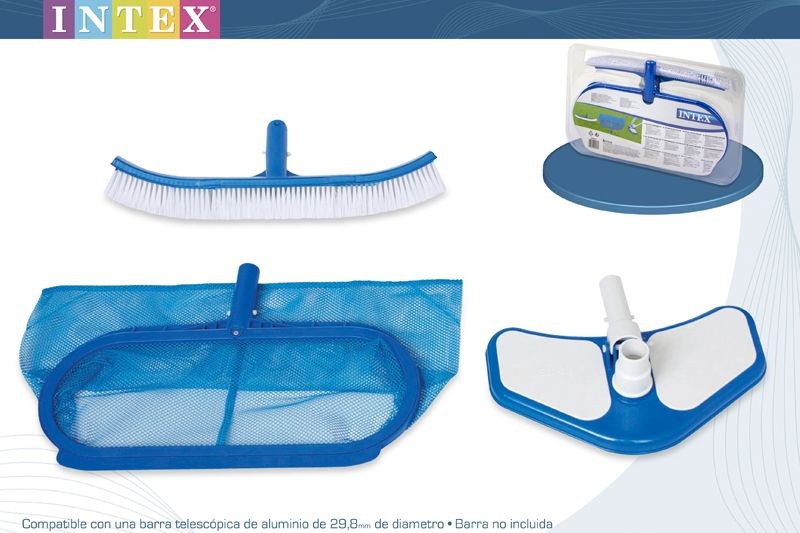 Kit De Limpieza Deluxe Intex Recoge Hojas, Cepillo Y Cabezal - azul - 