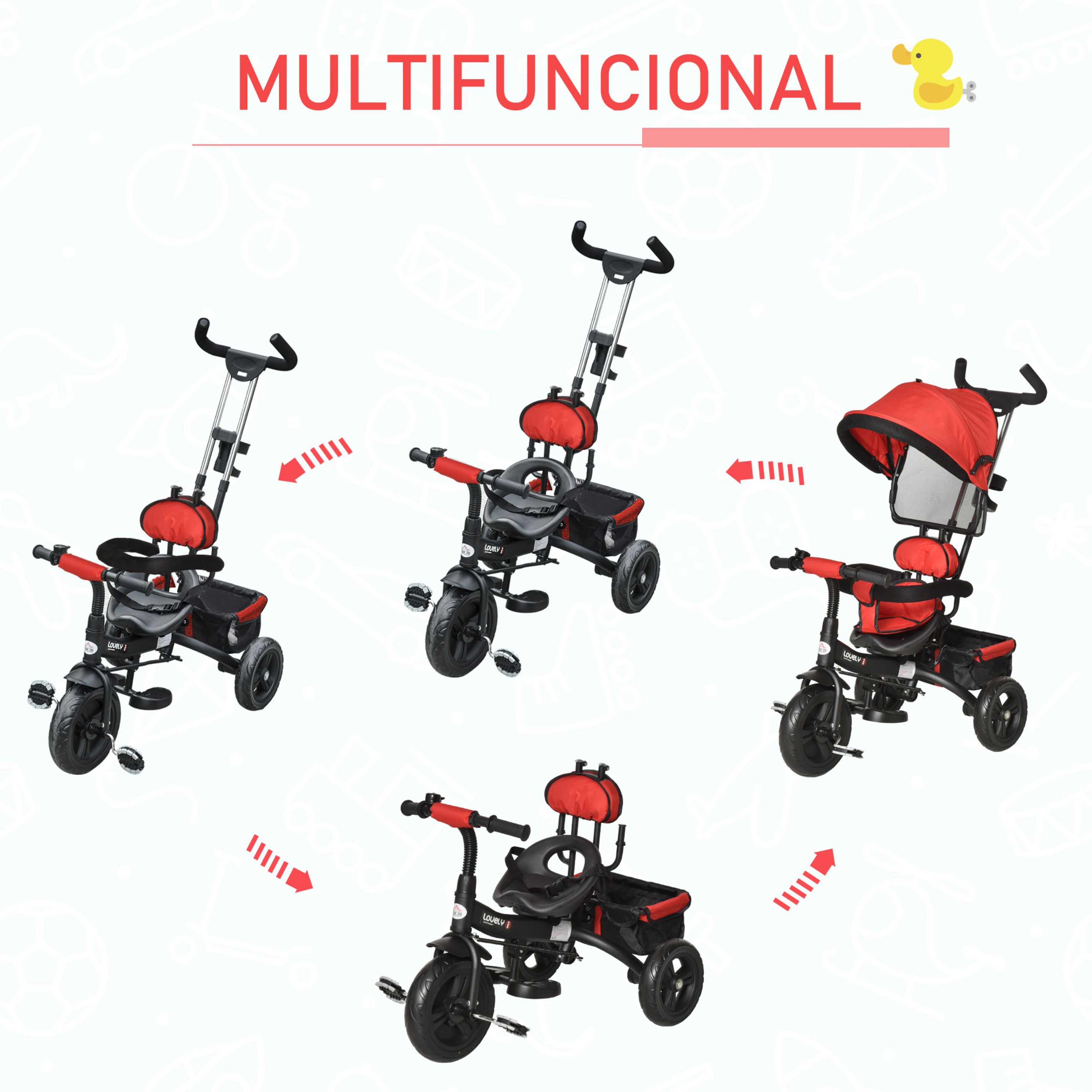 Triciclo Evolutivo Rojo Homcom 370-026rd