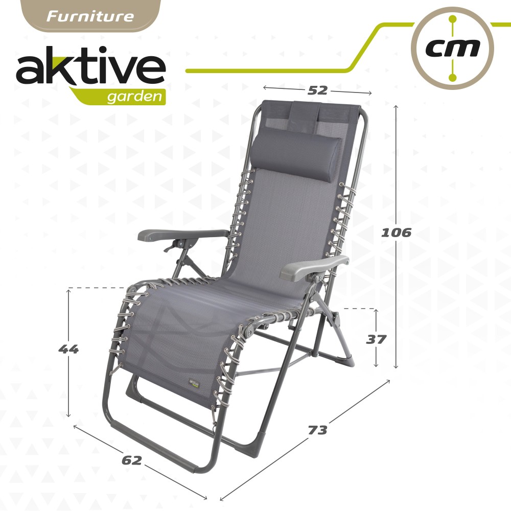 Cadeira Espreguiçadeira De Jardim Dobrável Cinza Gravidade Zero C/almofada Aktive