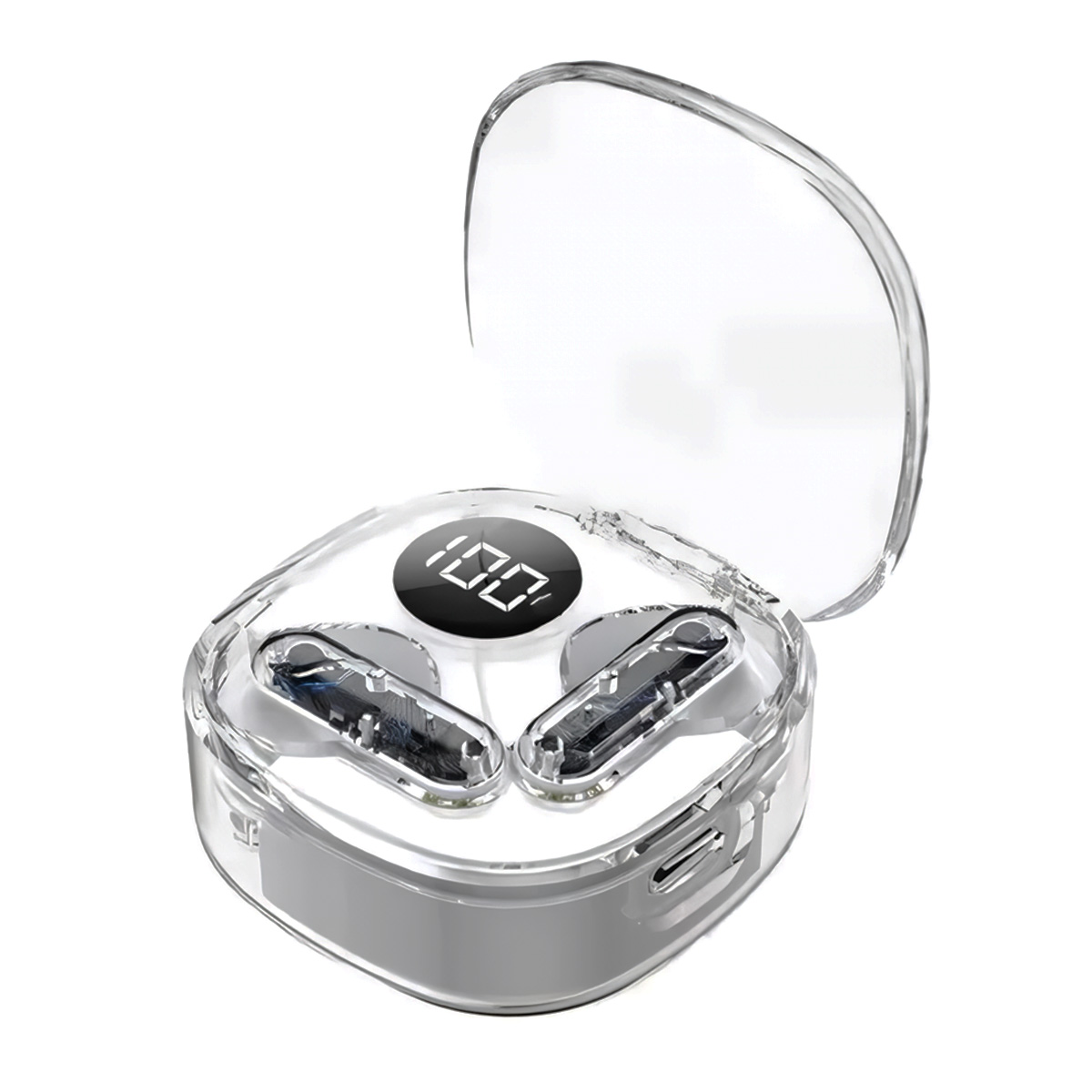 Fones De Ouvido Bluetooth 5.3 + Edr Klack Kapro138, Fones Transparentes Com Led E Tela Digital - Branco