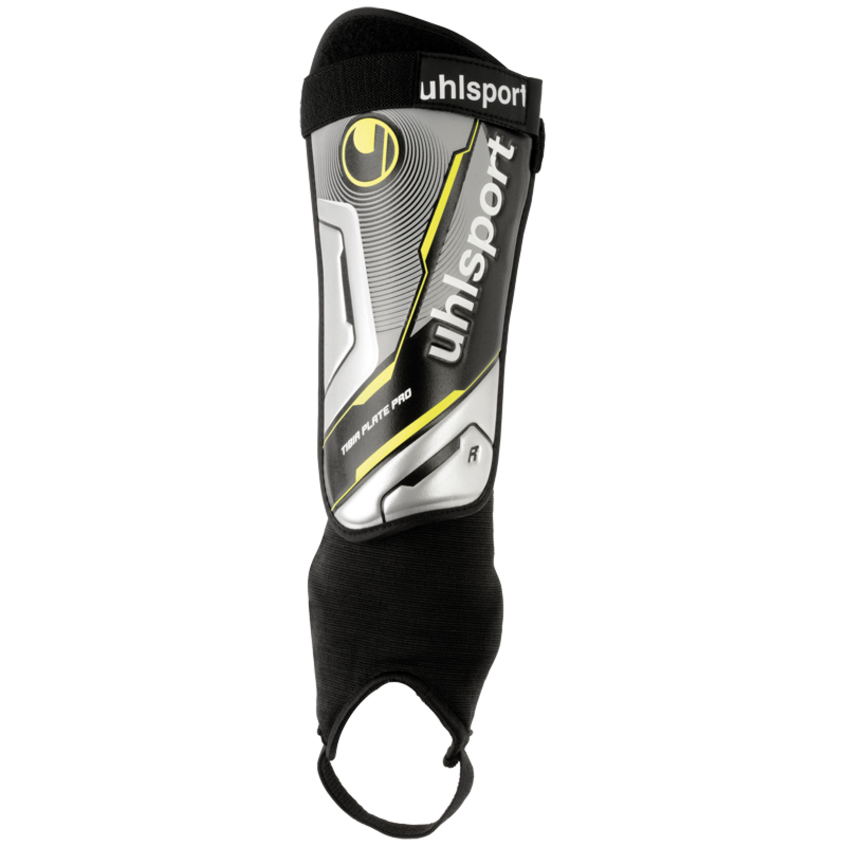 Tibia Plate Pro Negro/plata/amarillo Fluo Uhlsport