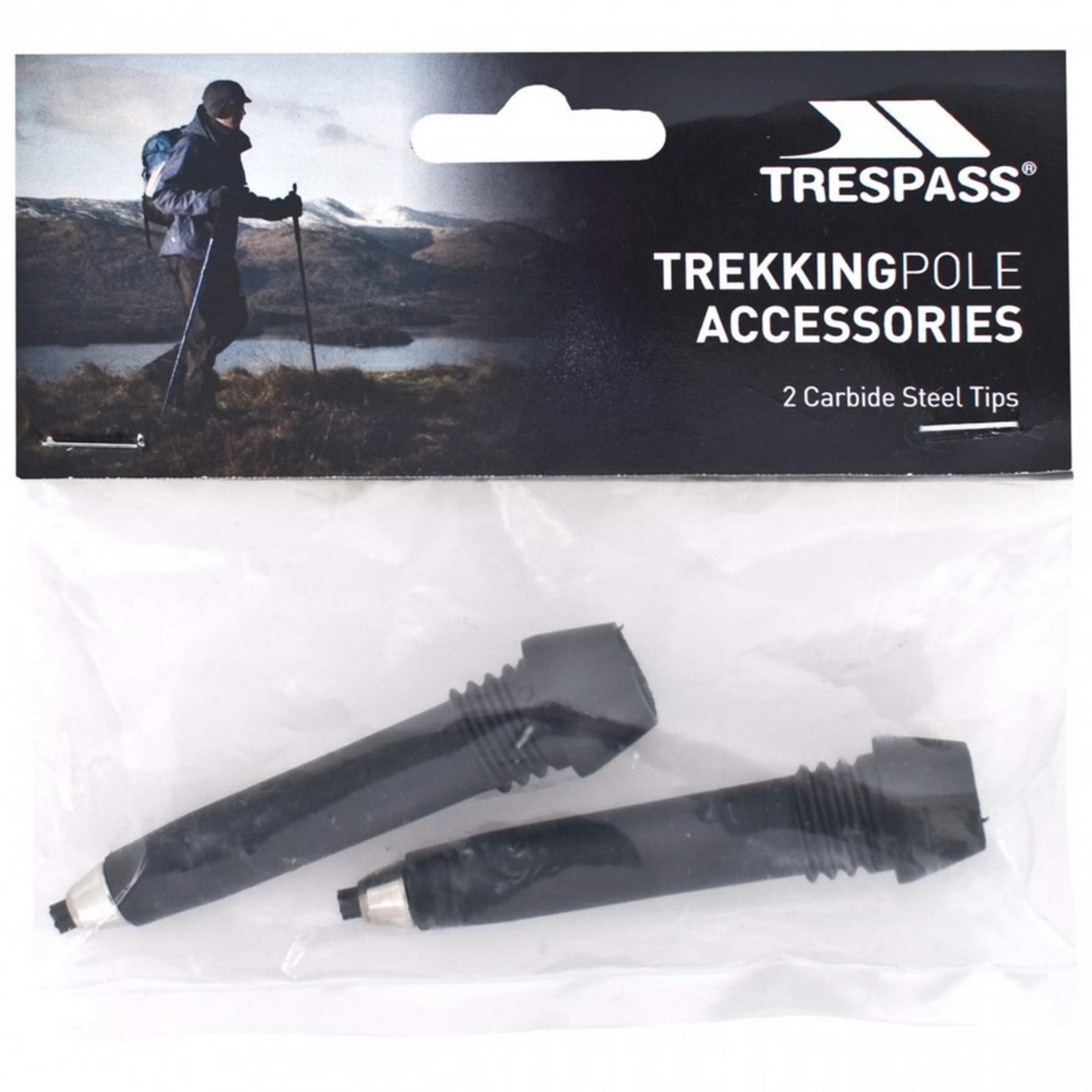 Trespass- Punta De Acero Inoxidable Para Bastones De Trekking  Modelo Walky (Pack De 2) (Negro)