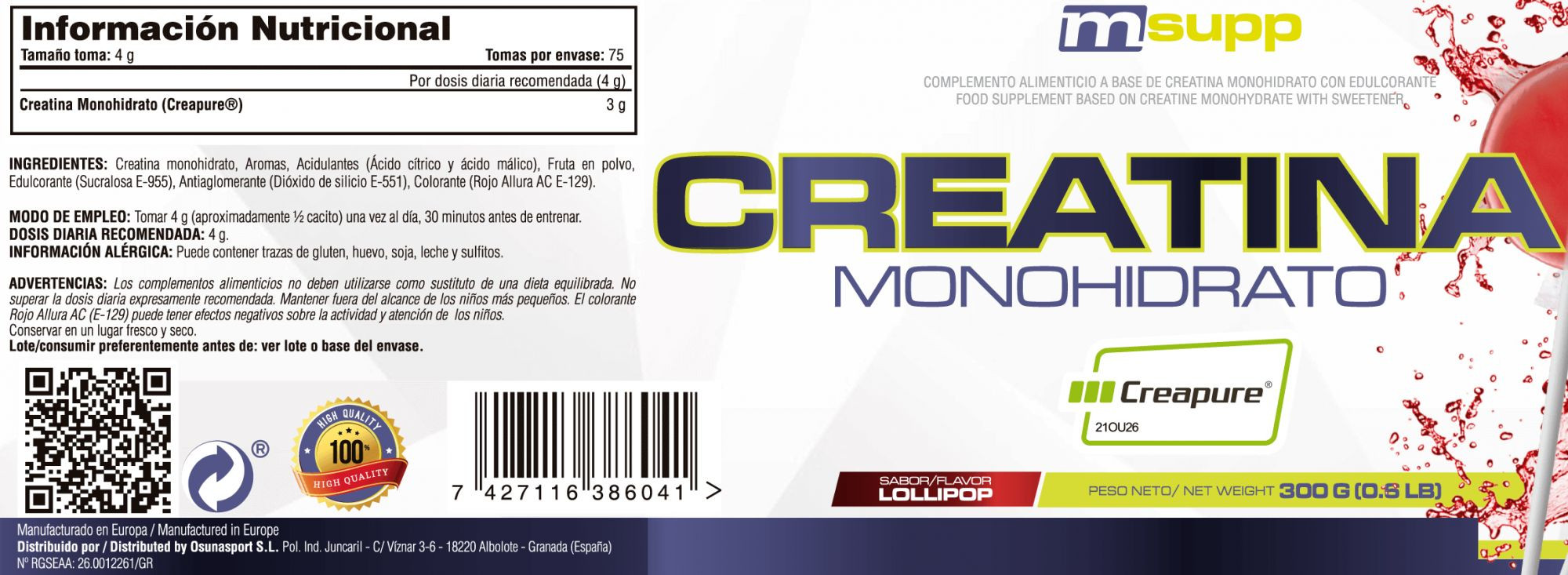 Creatina (Creapure®) - 300g De Mm Supplements Sabor Lollipop  MKP