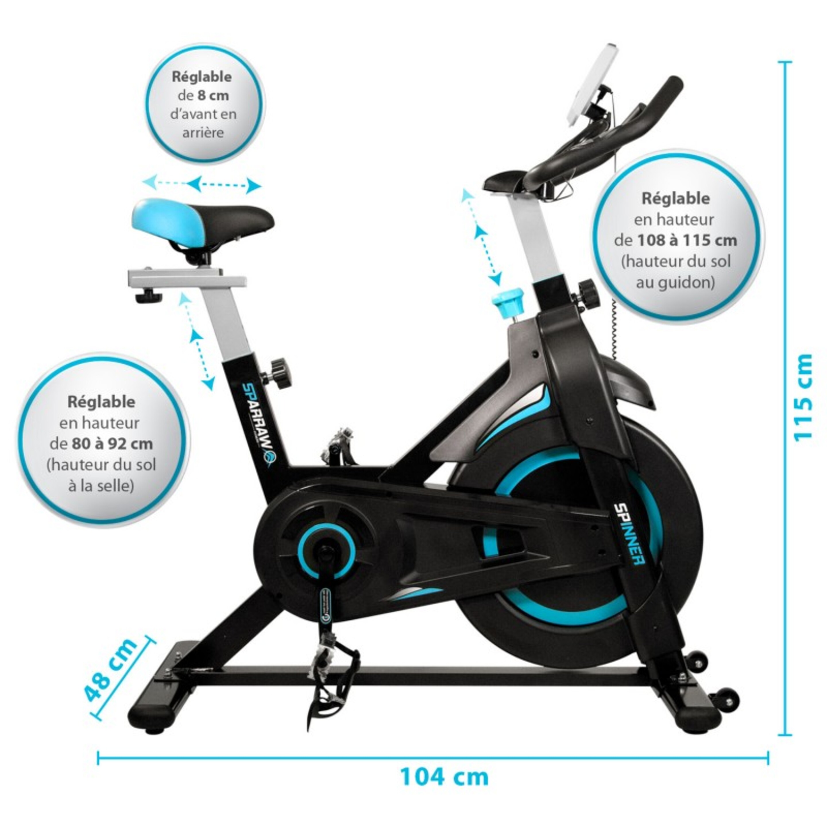 Bicicleta Spinning Sparraw Fitness Spinner Con Rueda Inercia 6kg - Negro  MKP