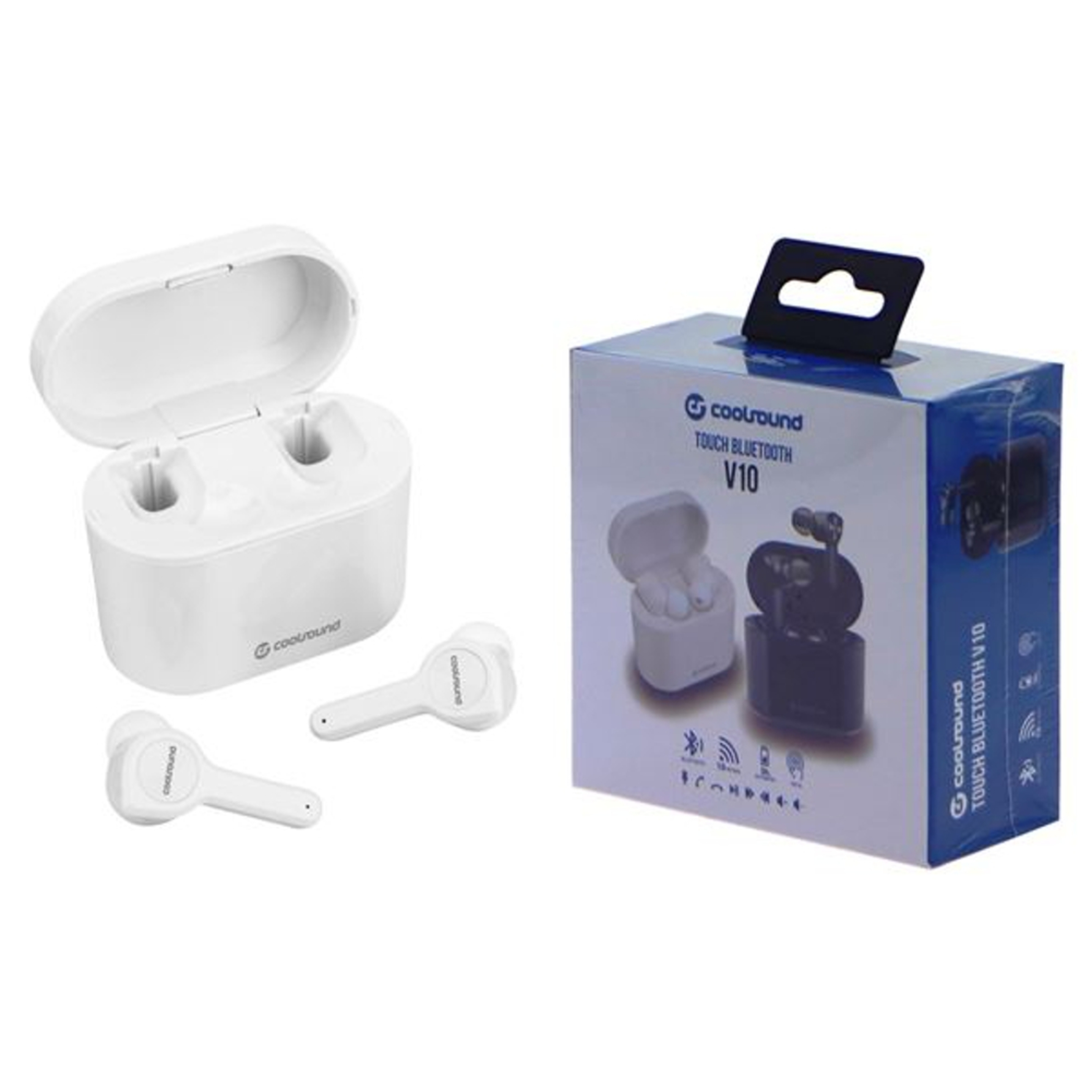 Auriculares Earbuds Tws V10 Touch Bluetooth Blancos Coolsound - Blanco  MKP
